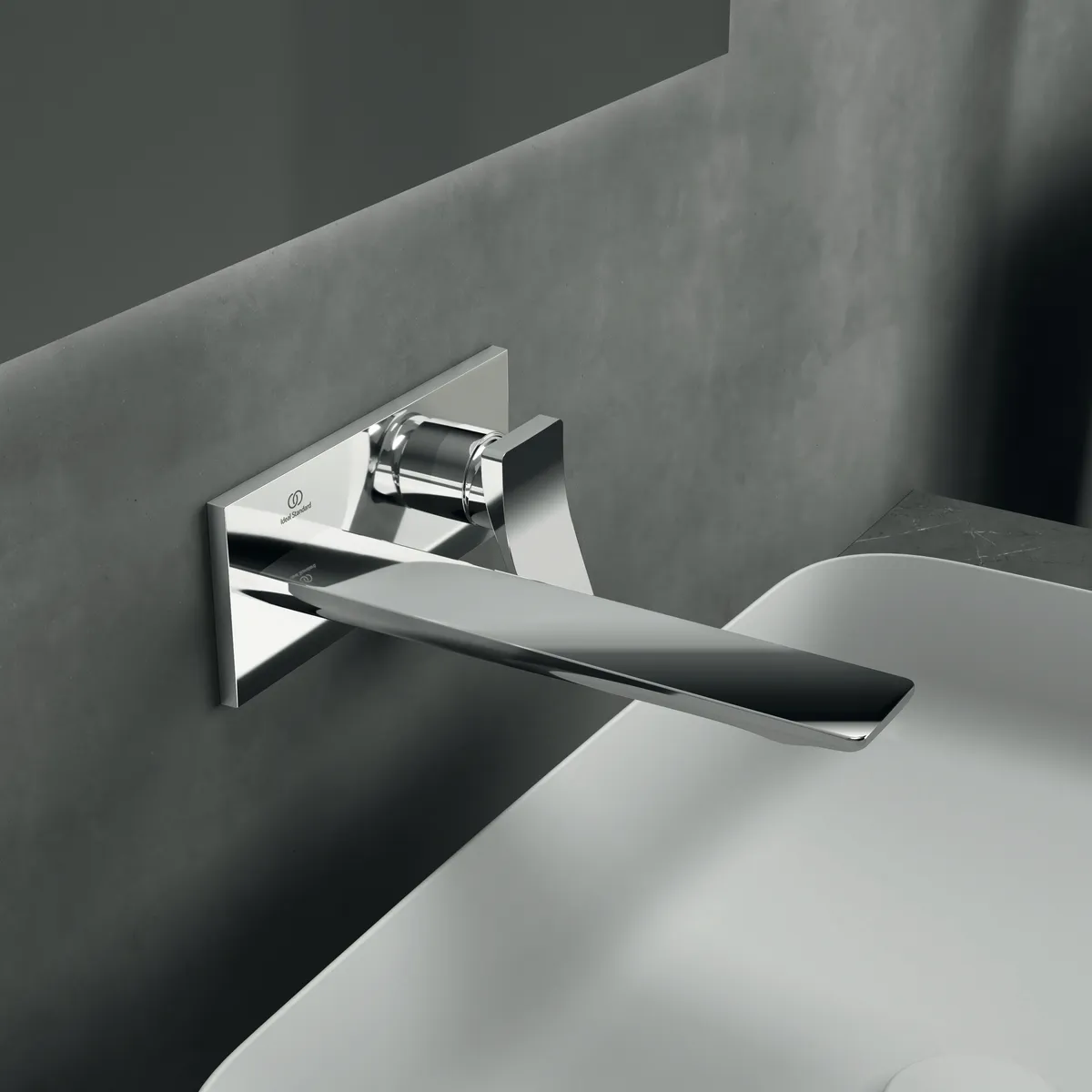 Wand-Waschtischarmatur Conca, Bausatz 2, eckige Rosette, Ausladung 220mm, Brushed Gold Wand-Waschtischarmatur Conca, Bausatz 2, eckige Rosette, Ausladung 220mm, Brushed Gold