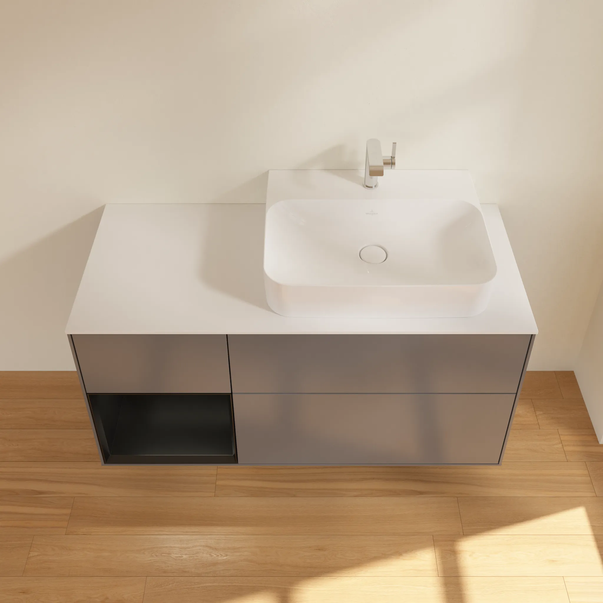 Villeroy & Boch Waschtischunterschrank „Finion“ für Schrankwaschtisch 1200 × 603 × 501 mm Anthracite Matt Lacquer, für Becken rechts Villeroy & Boch Waschtischunterschrank „Finion“ für Schrankwaschtisch 1200 × 603 × 501 mm Anthracite Matt Lacquer, für Becken rechts