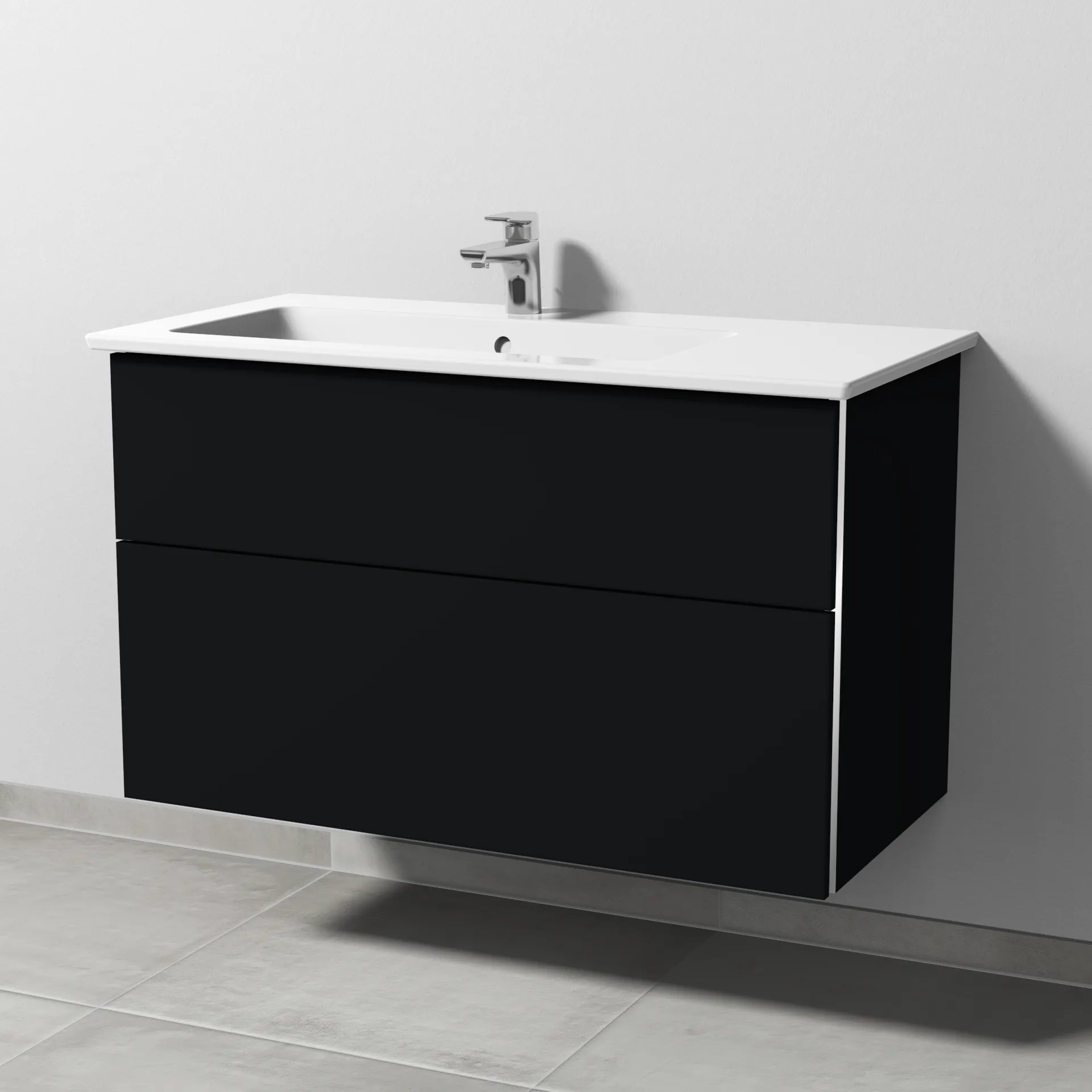 Waschtischunterbau mit Auszügen für Becken links 3way (BS335) 591x955x478 Schwarz-Matt