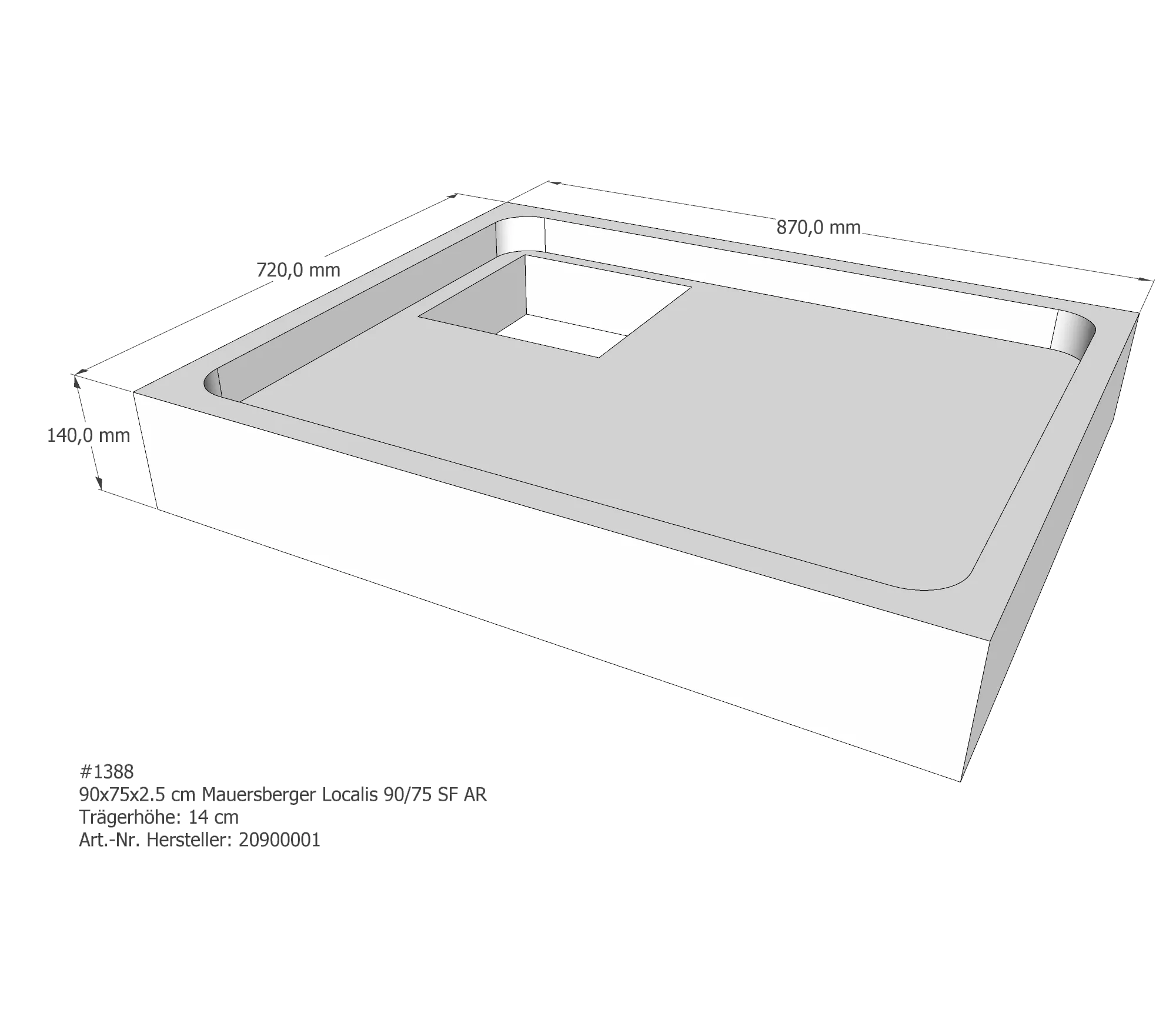Duschwannenträger passend für Mauersberger Localis 90 × 75 × 2,5 cm