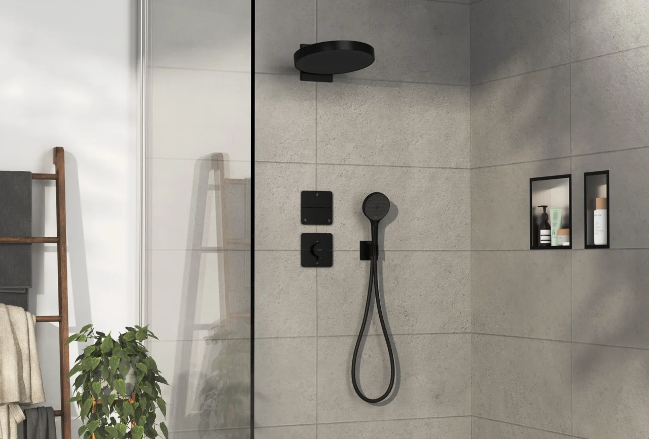 Hansgrohe ShowerSelect Comfort Q Thermostat Unterputz, Mattschwarz, 1 Verbraucher + zusätzlicher Abgang, flache Rosette, einfache Installation