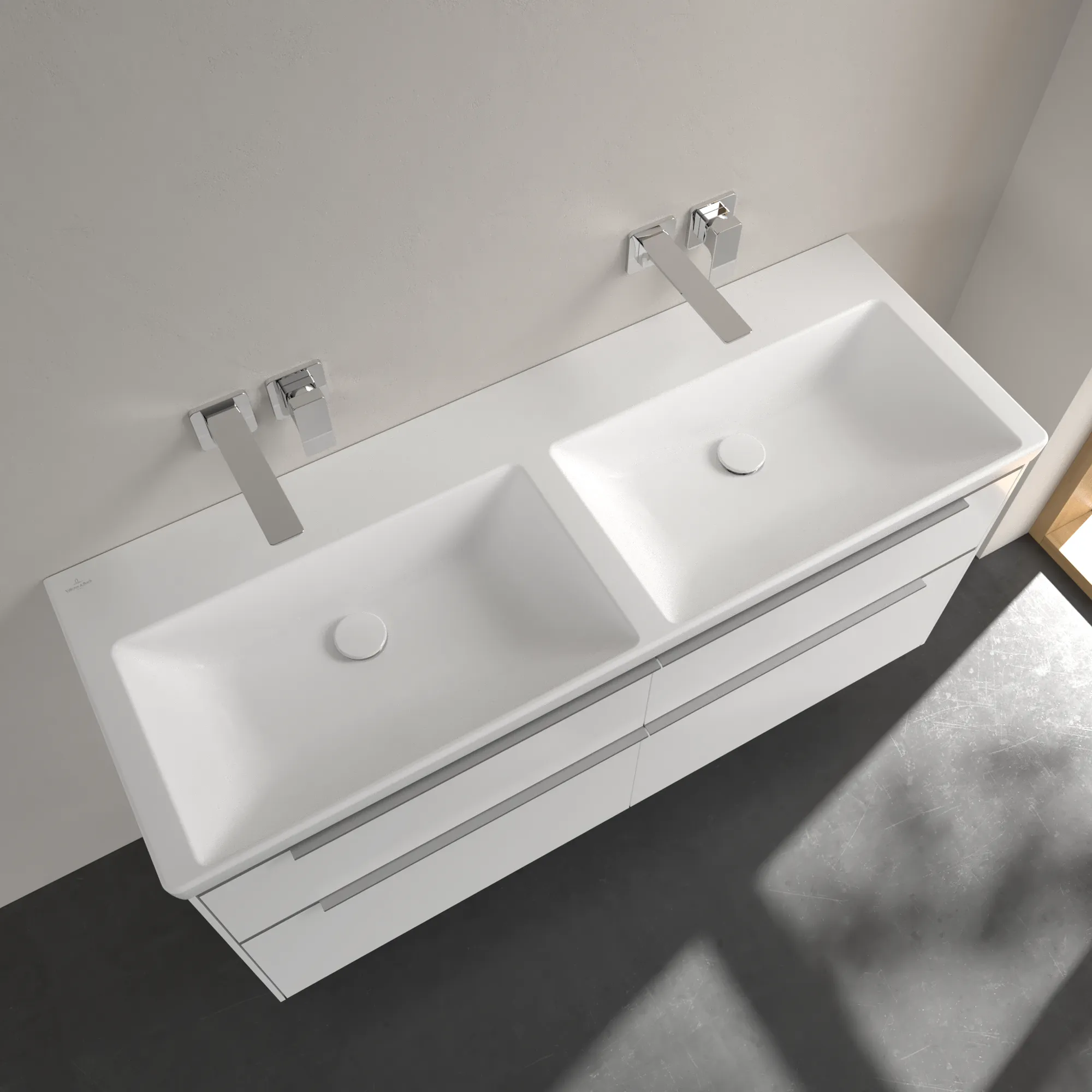 Villeroy & Boch Doppelwaschtisch aus TitanCeram „Subway 3.0“ 1300 × 475 × 165 mm, ohne Hahnlochbohrung in Stone White Villeroy & Boch Doppelwaschtisch aus TitanCeram „Subway 3.0“ 1300 × 475 × 165 mm, ohne Hahnlochbohrung in Stone White