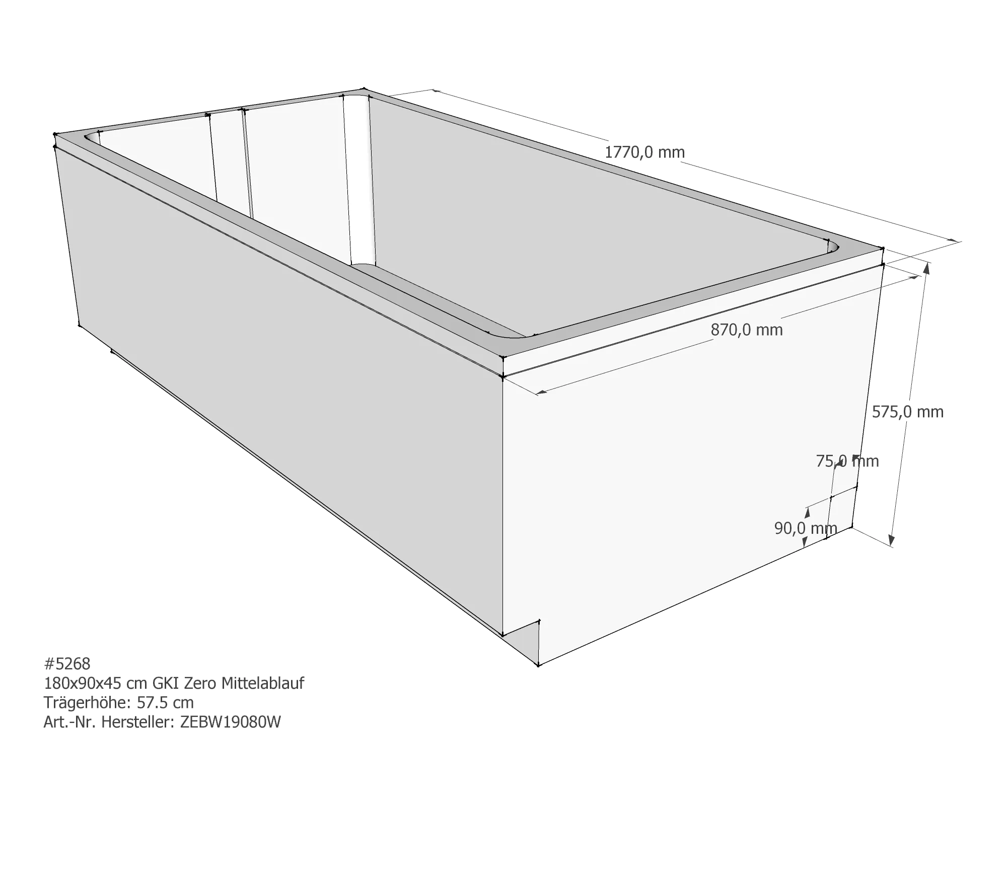 Duschwannenträger passend für GKI Zero 180 × 90 × 45 cm