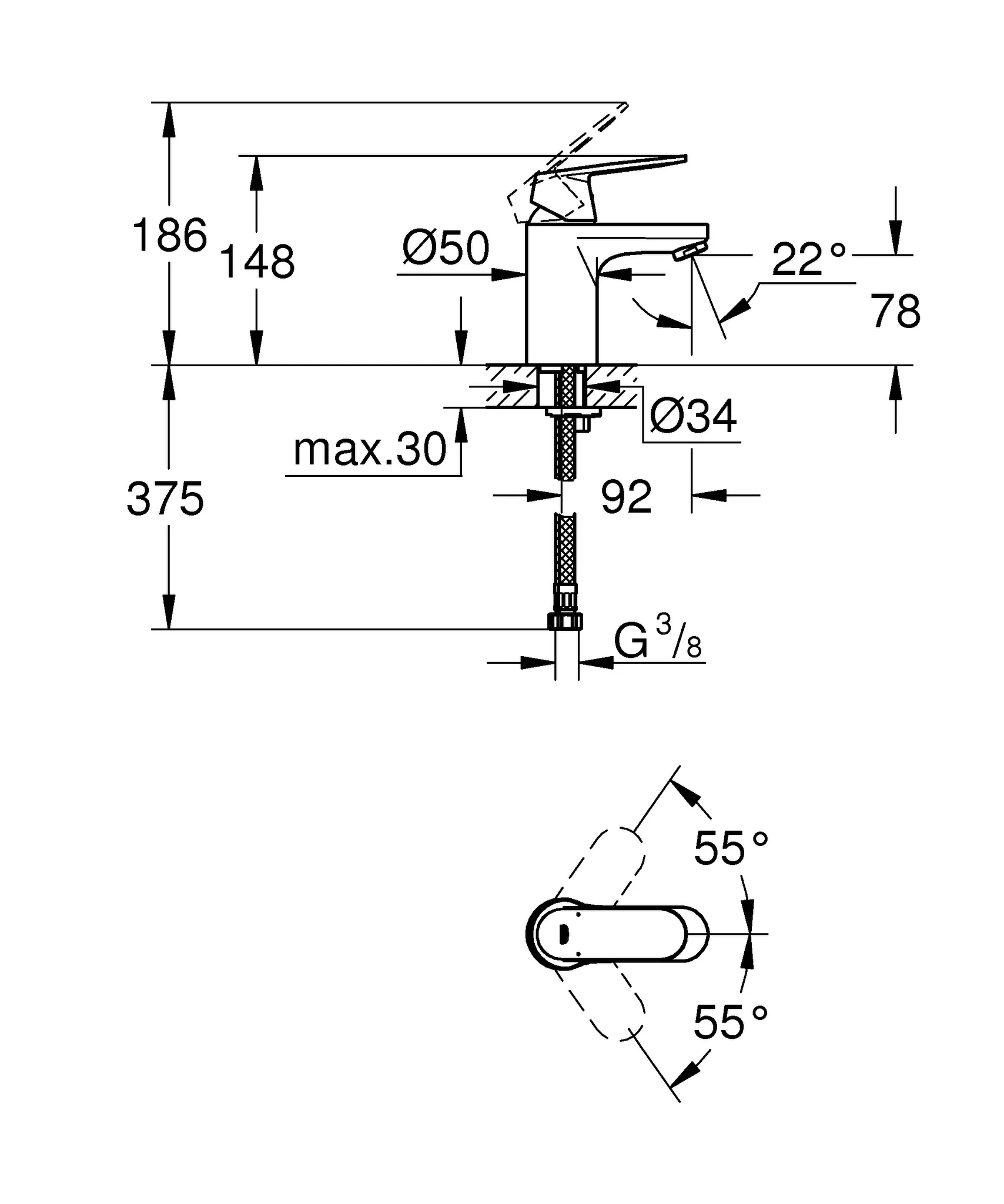 Einhand-Waschtischbatterie Eurosmart Cosmopolitan 32824, S-Size, Einlochmontage, glatter Körper, chrom Einhand-Waschtischbatterie Eurosmart Cosmopolitan 32824, S-Size, Einlochmontage, glatter Körper, chrom