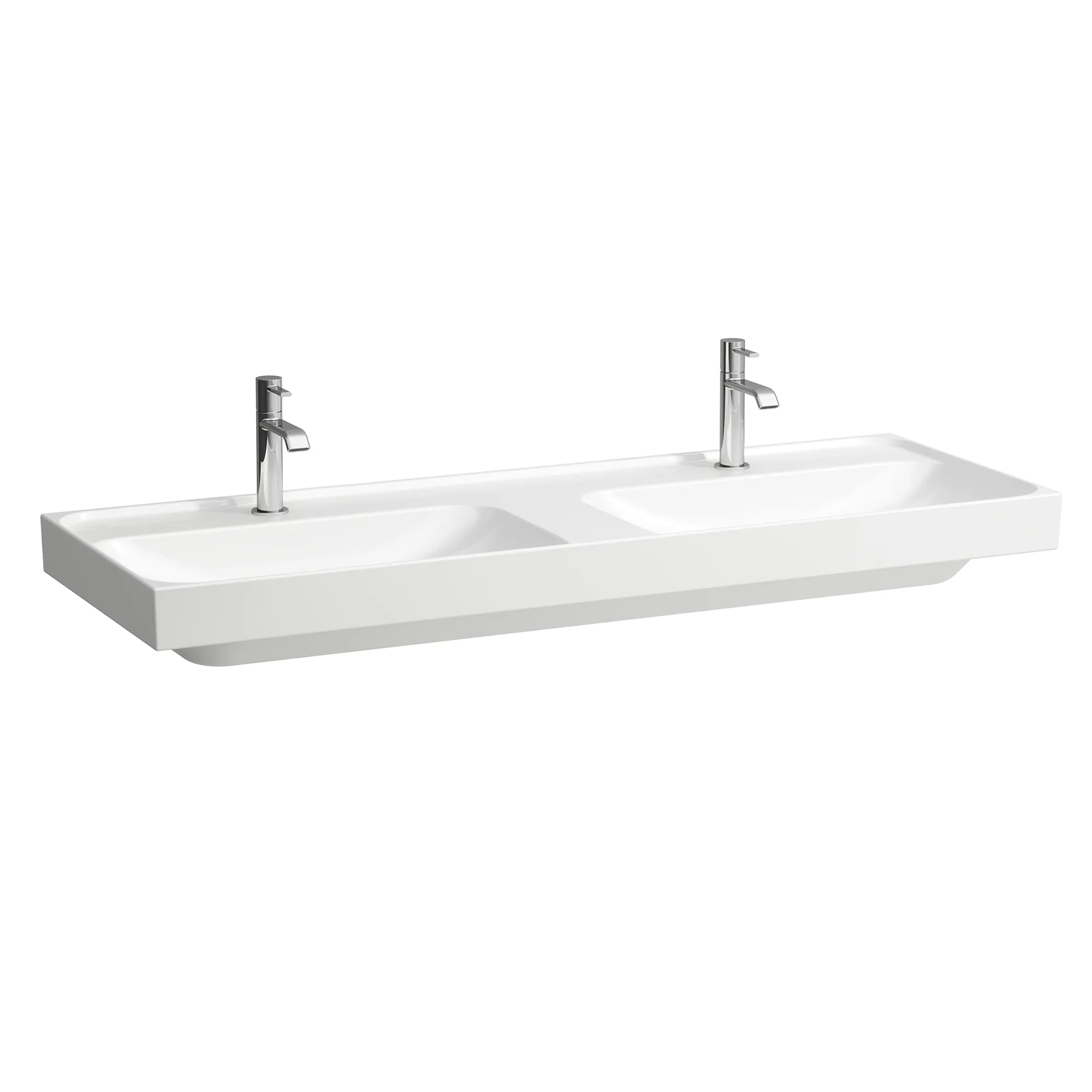 Doppelwaschtisch, MEDA, 460x1300x160, 1 Hahnloch je Becken mit Überlauf, weiß