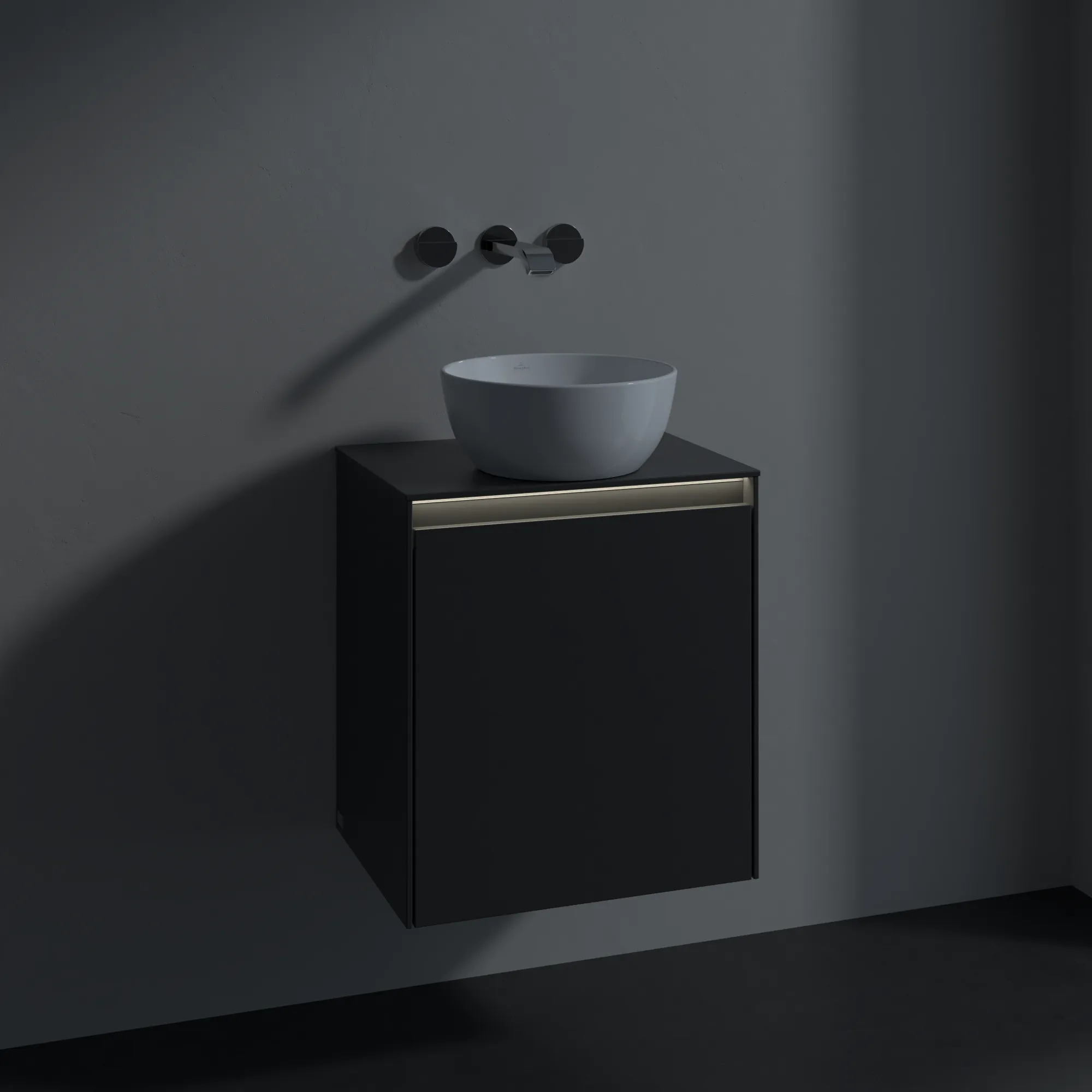 Villeroy & Boch Waschtischunterschrank „Collaro“ 500 × 548 × 380 mm Graphite, für Becken mittig, Anschlag rechts, mit Beleuchtung