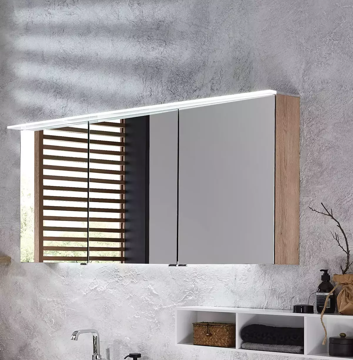 Laguna Spiegelschrank 3-türig mit LED-Leuchte „Wings“ 900 × 810 × 150 mm