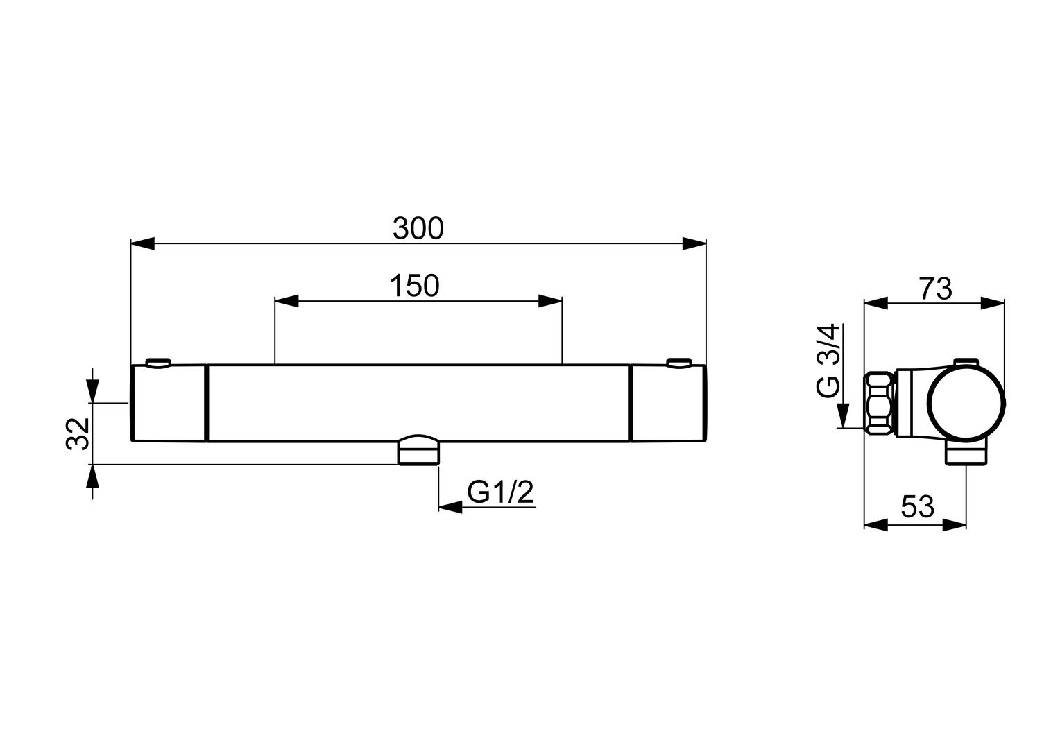 Brausebatterie UNITA 5813 DN15 ohne Rosetten Chrom