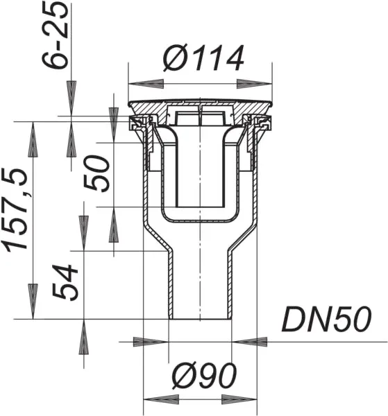 Dallmer Duschwannenablauf ORIO V, Haube Edelstahl, DN 50 Dallmer Duschwannenablauf ORIO V, Haube Edelstahl, DN 50