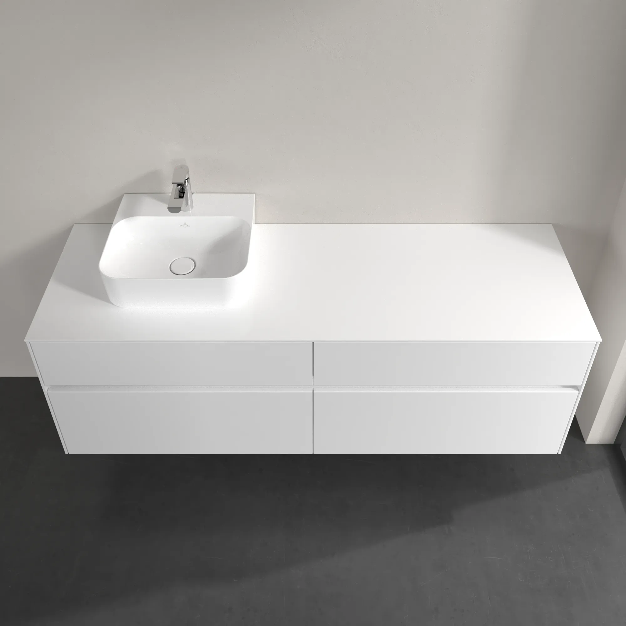 Villeroy & Boch Waschtischunterschrank „Collaro“ 1600 × 548 × 500 mm Glossy White, ohne Beleuchtung, für Becken links