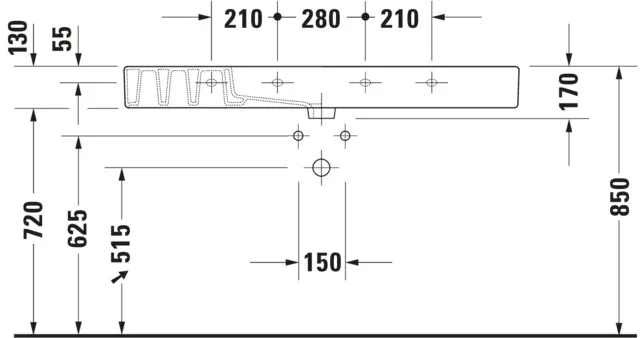 Wandwaschtisch „Vero“, mit Überlauf, Hahnlochposition mittig Wandwaschtisch „Vero“, mit Überlauf, Hahnlochposition mittig