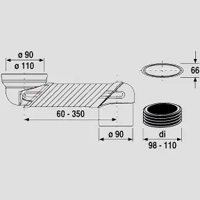 WC-Versprungbogen DN 90/100, 60 bis 350 mm WC-Versprungbogen DN 90/100, 60 bis 350 mm