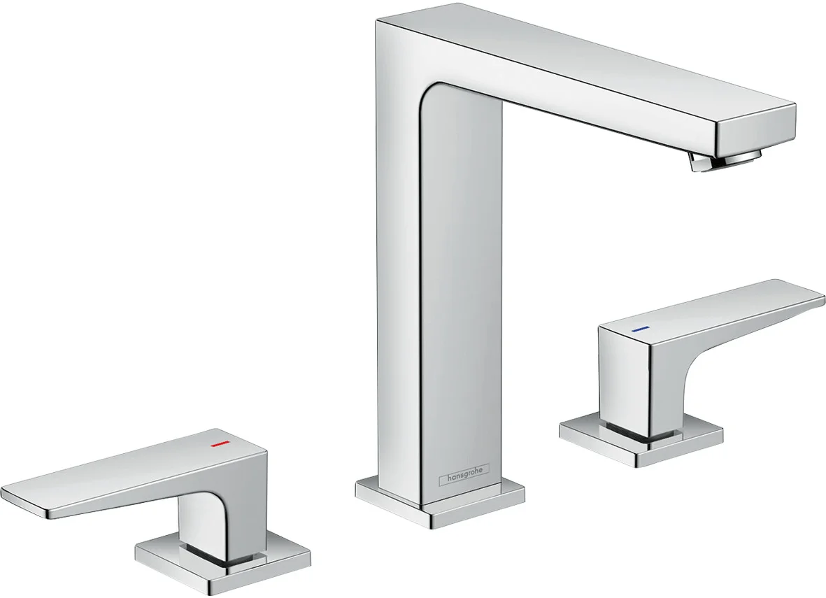 Hansgrohe Metropol 3-Loch Waschtischarmatur in Chrom, Ausladung 152 mm, Auslaufhöhe 159 mm, Hebelgriff, Push-Open Ablaufgarnitur G 1 1/4, max. Durchflussmenge 5 l/min bei 3 bar