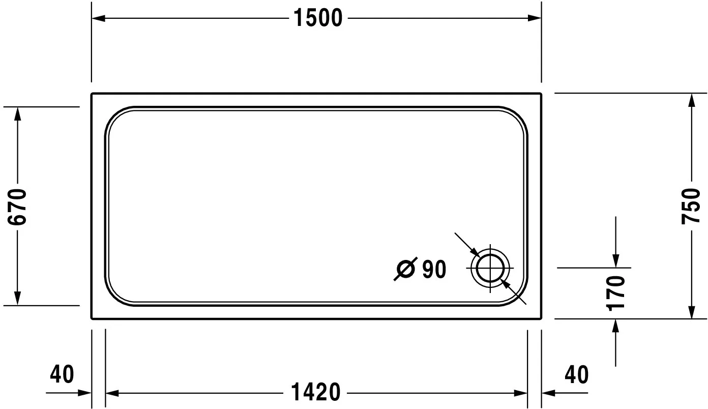 Duravit rechteck Duschwanne „D-Code“ 150 × 75 cm 