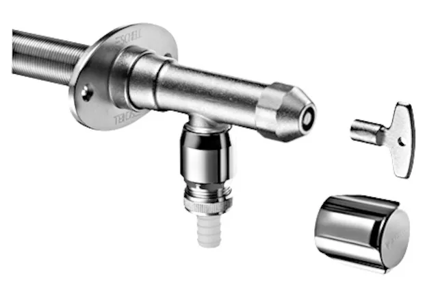 Außenwandarmatur POLAR II, Frostsicher Set, Rückflussverhinderer RV, Rohrbelüfter RB, DN 15 G 1/2 AG, Schlauchverschraubung Ø 14,5 mm (DN 20 G 3/4 AG), mattchrom