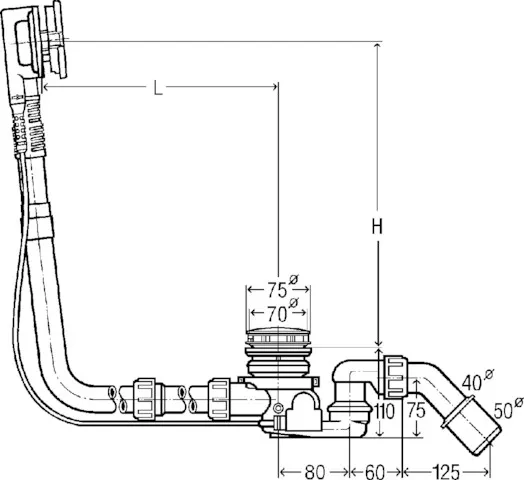 Viega Ab- und Überlaufgarnitur mit Zulauffunktion Modell 6145.6 „Multiplex Trio“ in 1070 mm × DN40 / 50 Kunststoff verchromt 19 cm