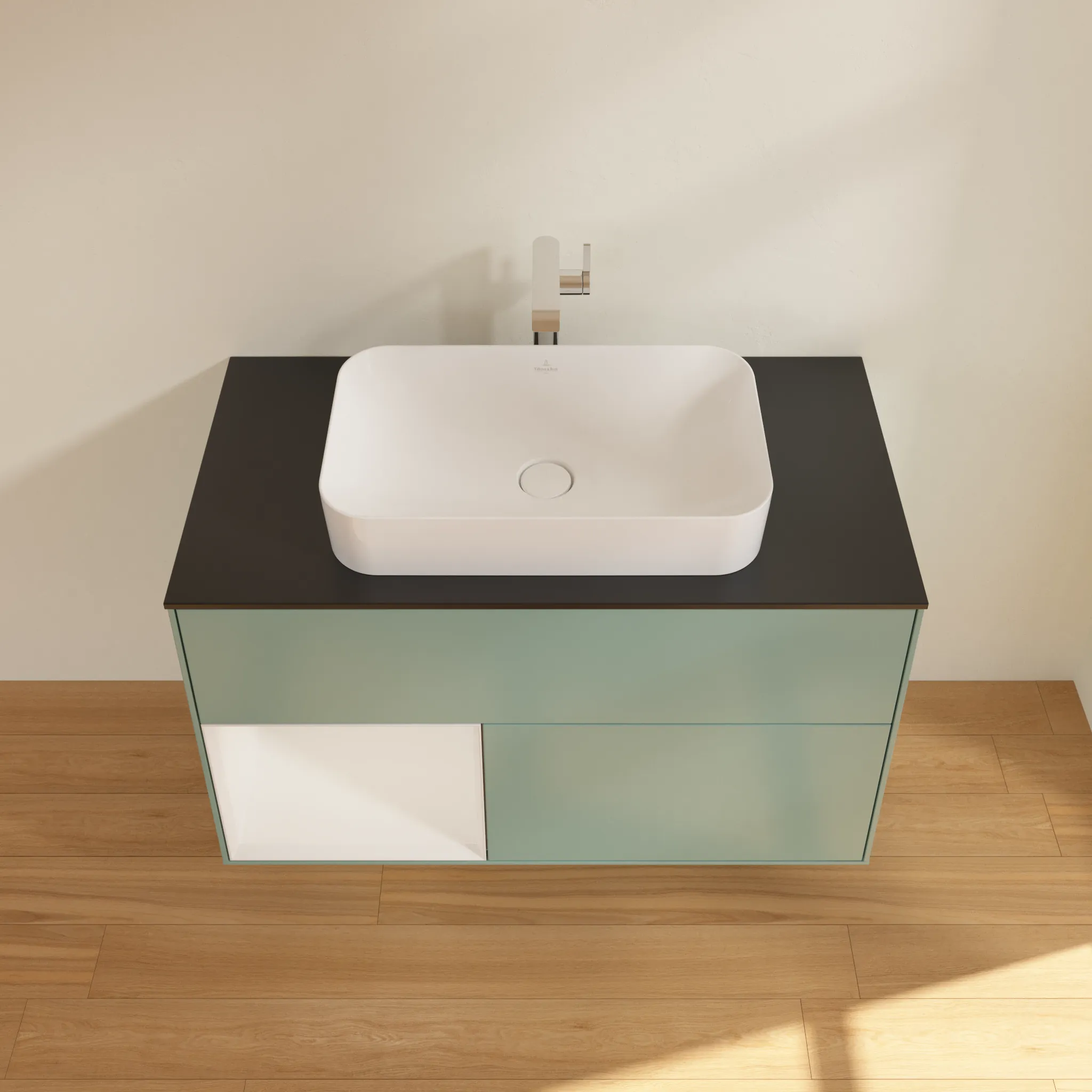 Villeroy & Boch Waschtischunterschrank „Finion“ für Schrankwaschtisch 1000 × 603 × 501 mm Olive Matt Lacquer, mit Hahnlochbohrung, für Becken mittig Villeroy & Boch Waschtischunterschrank „Finion“ für Schrankwaschtisch 1000 × 603 × 501 mm Olive Matt Lacquer, mit Hahnlochbohrung, für Becken mittig