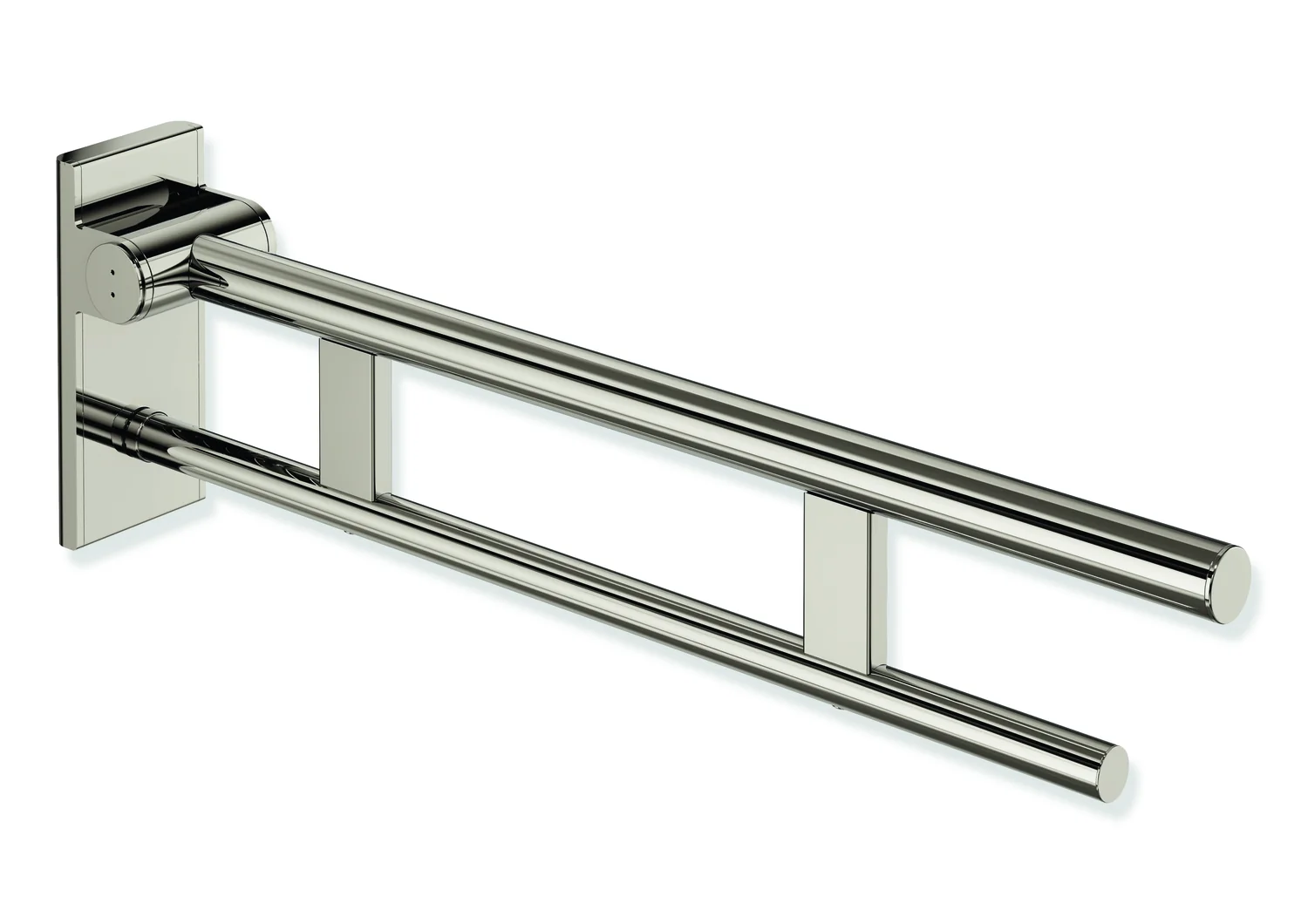 HEWI Stützklappgriff Duo System 900 Design A, Edelstahl PVD nickelglänzend, Ausladung 700 mm, Höhe 210 mm, Breite 101 mm