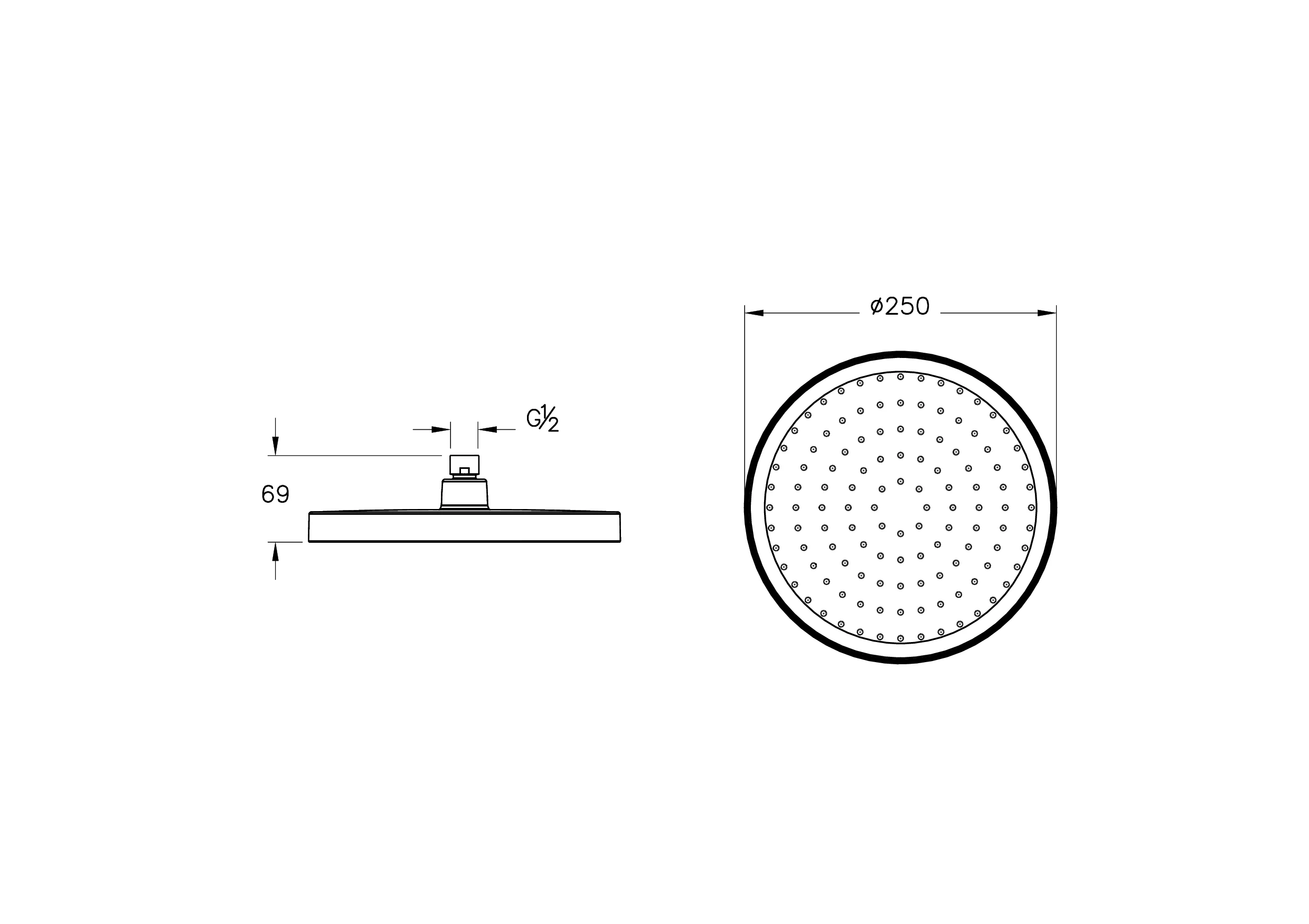 Core Round Kopfbrause Form rund Durchmesser 25 cm Kupfer Soft