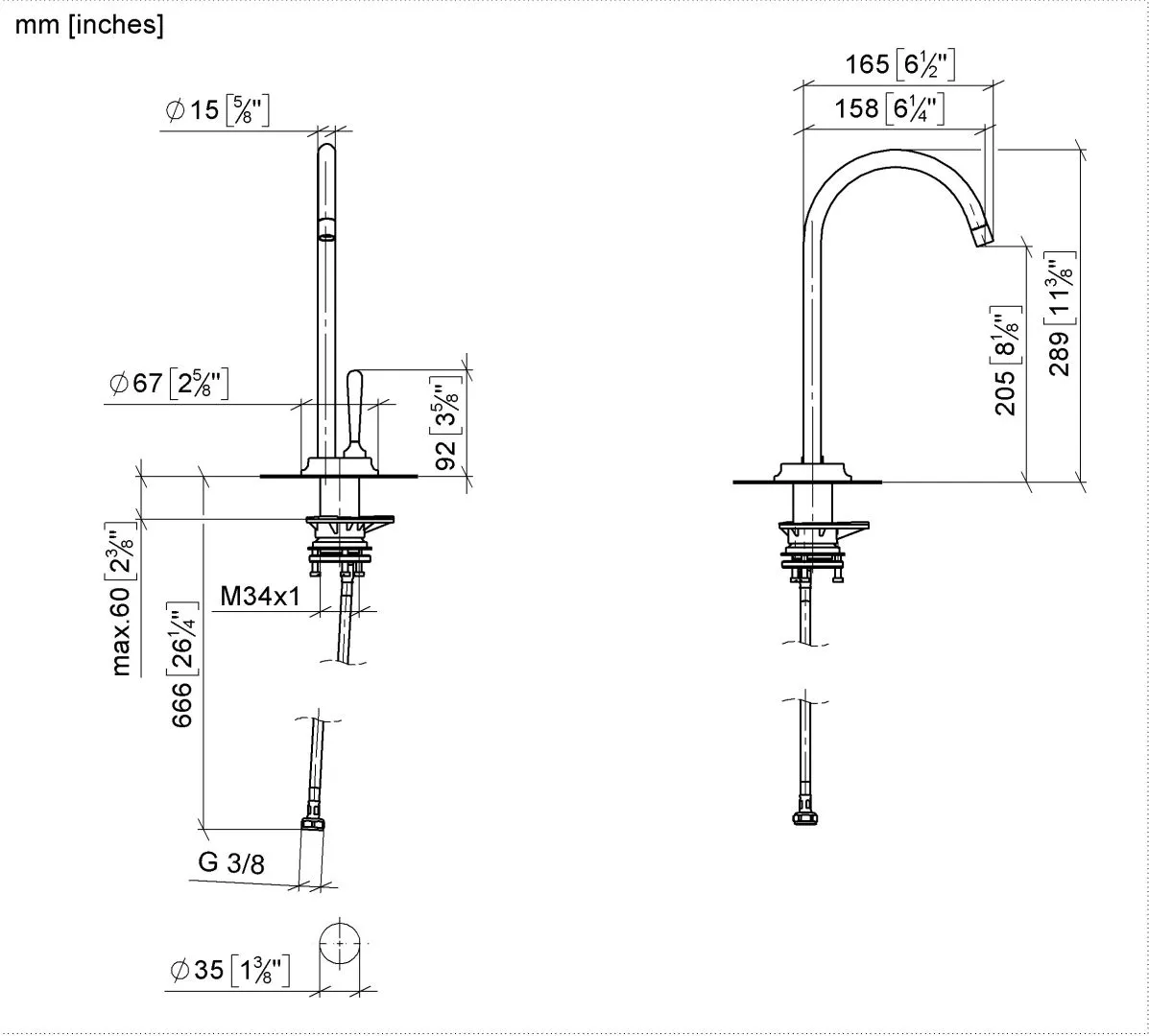 Dornbracht VAIA Cold Water Dispenser - Champagne gebürstet (22kt Gold), Ausladung 150 mm, schwenkbarer Auslauf 360°, Laminarstrahl, Armaturenhöhe 290 mm