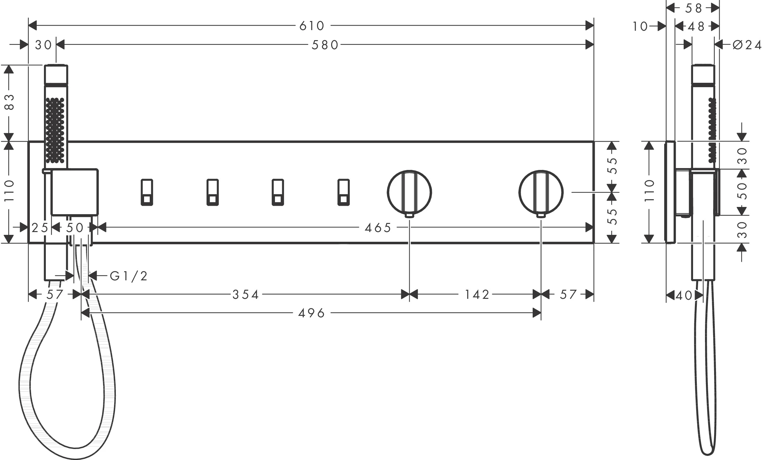 AXOR ShowerComposition Thermostatmodul 610/110 Unterputz für 4 Verbraucher Chrom