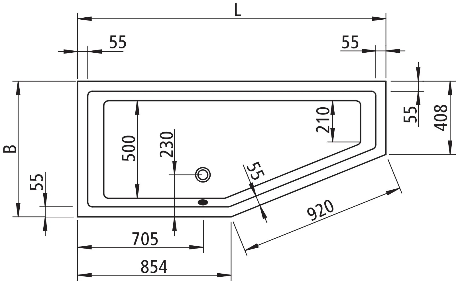 Kermi Duschdesign LIVORO VL1 Raumsparwanne Kopfteil links, weiß, 1706 x 753 mm, Einbauhöhe 600-650 mm Kermi Duschdesign LIVORO VL1 Raumsparwanne Kopfteil links, weiß, 1706 x 753 mm, Einbauhöhe 600-650 mm