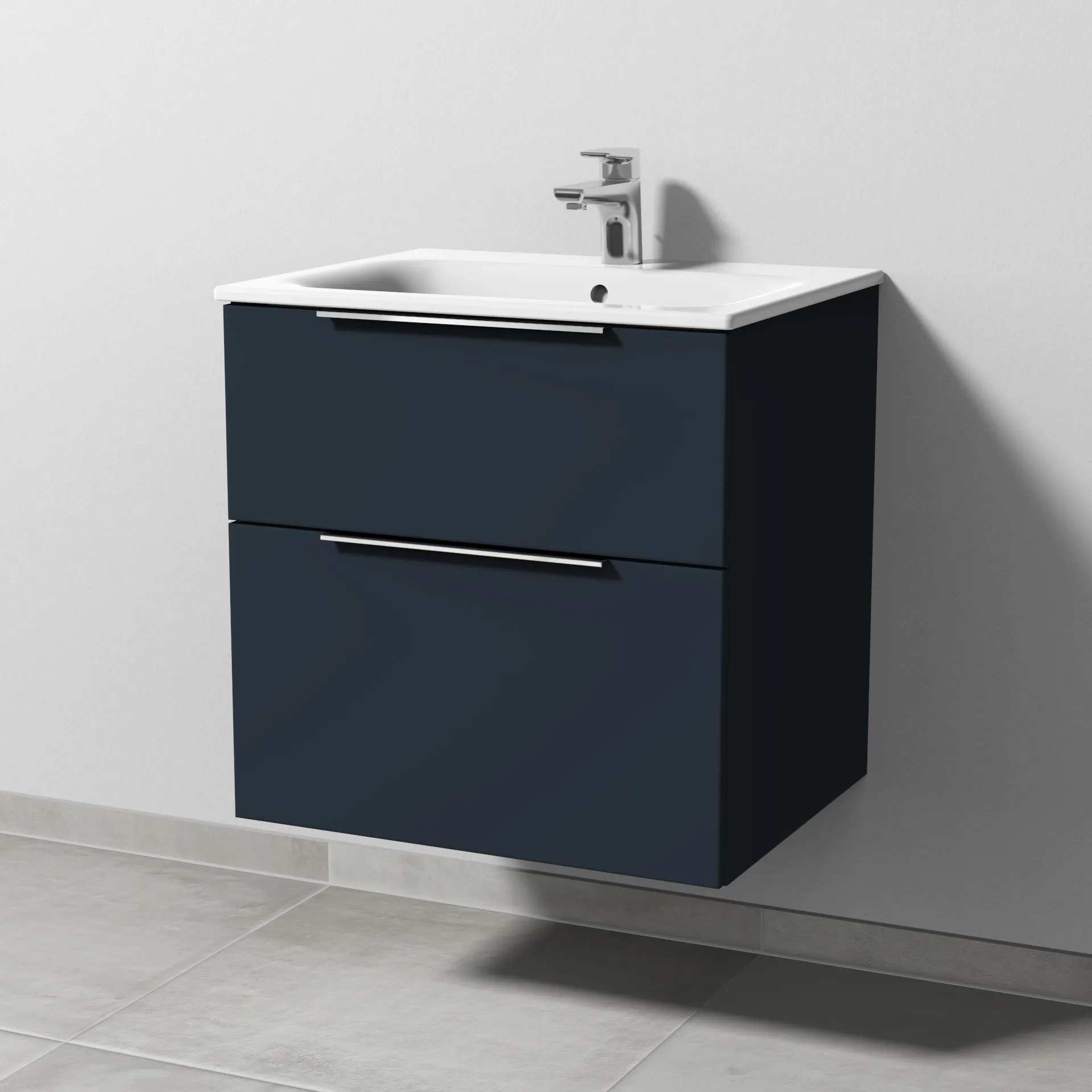 Sanipa Waschtischunterschrank „3way“ passend zu Keramik-Waschtische Renova Plan Slim von Geberit 585 × 582 × 472 mm in Marine (matt)