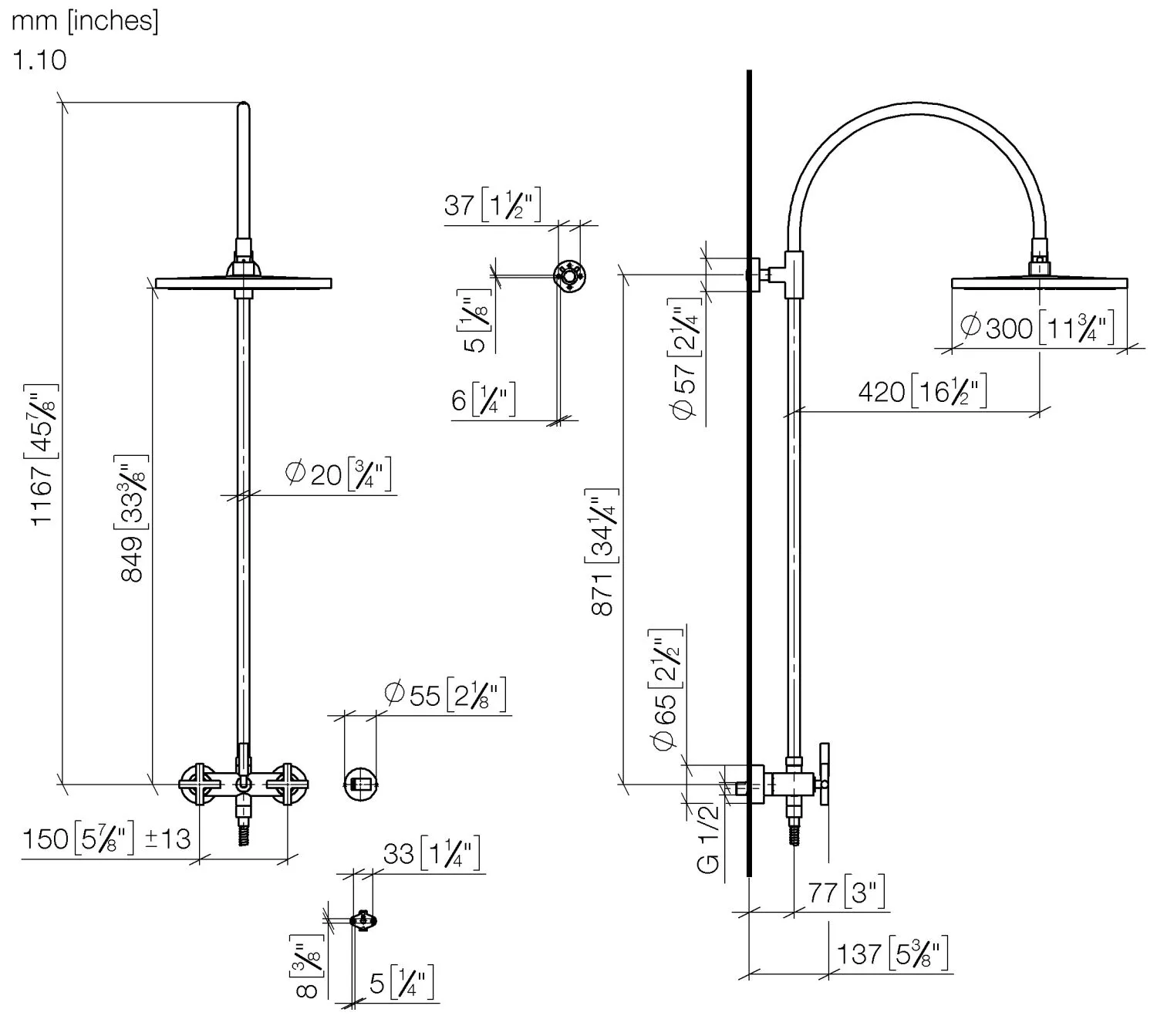 Dornbracht TARA Shower Pipe mit Brausebatterie ohne Handbrause 300 mm - Chrom Dornbracht TARA Shower Pipe mit Brausebatterie ohne Handbrause 300 mm - Chrom