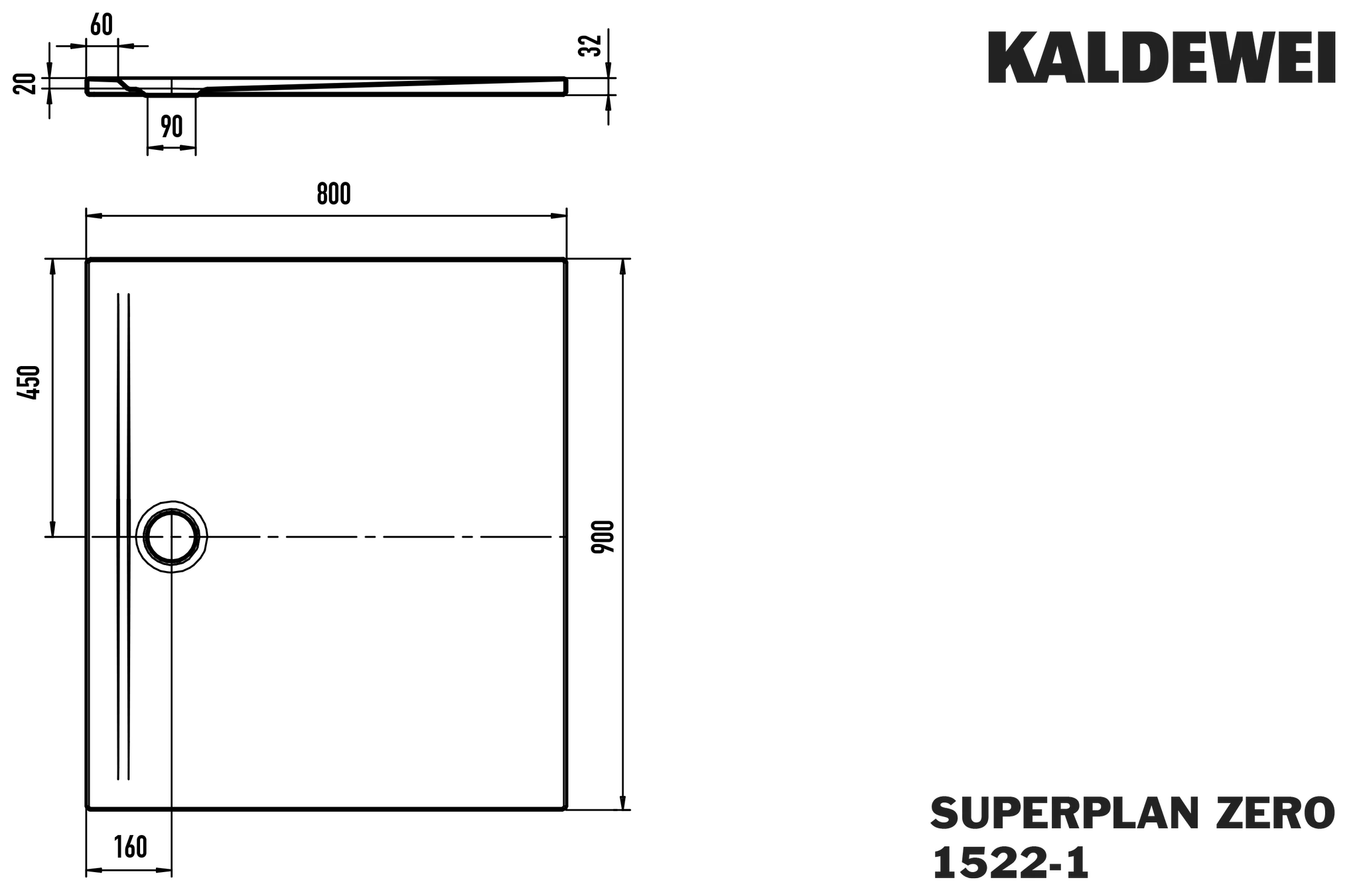 Kaldewei SUPERPLAN ZERO Duschfläche, 800x900x20 mm, Farbe: Pergamon