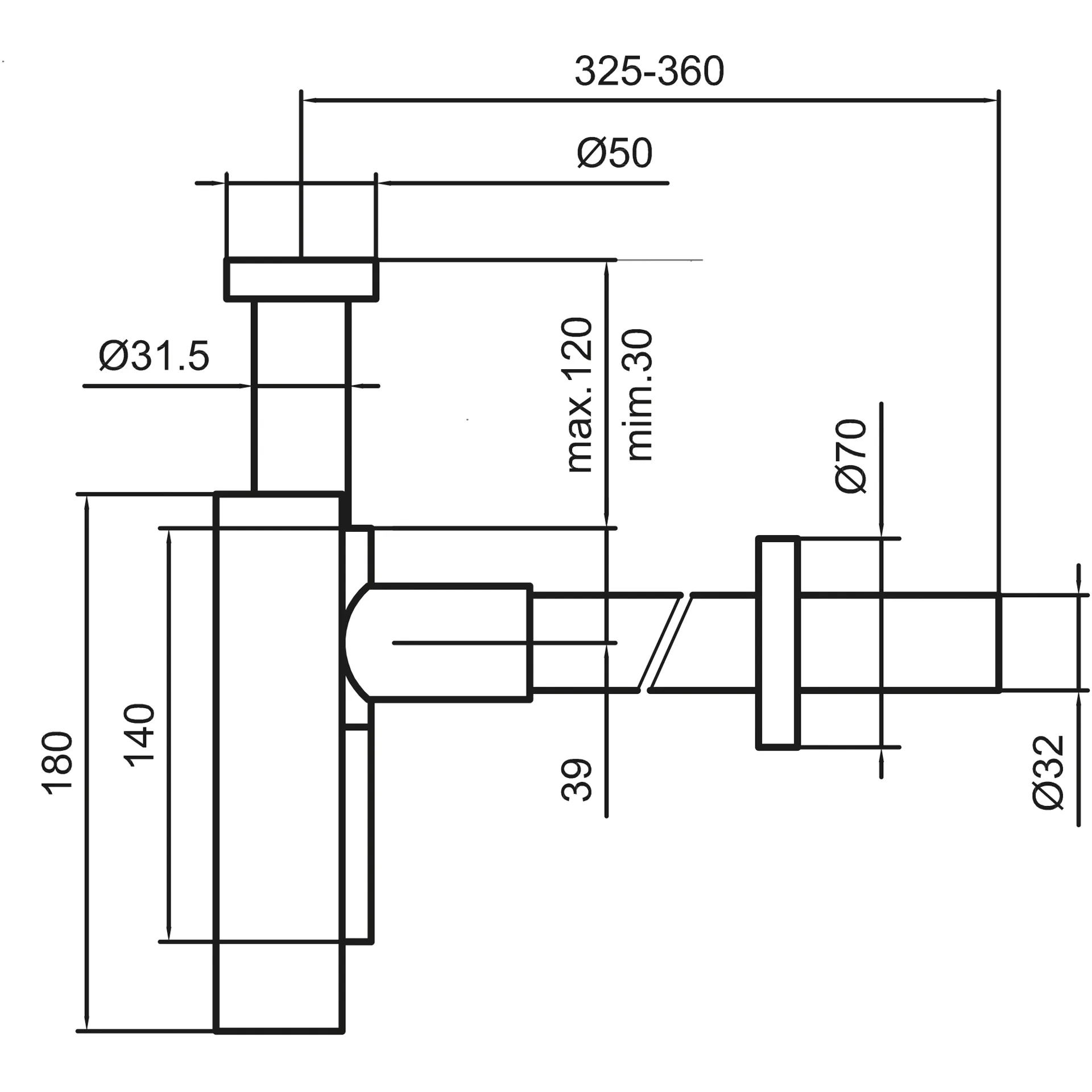 Design Siphon, PVD Edelstahl-Optik gebürstet Design Siphon, PVD Edelstahl-Optik gebürstet