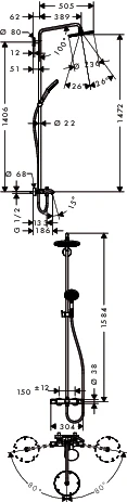 Showerpipe Raindance Select Wanne chr.Kopfbrause Raindance Air 1jet 240mm