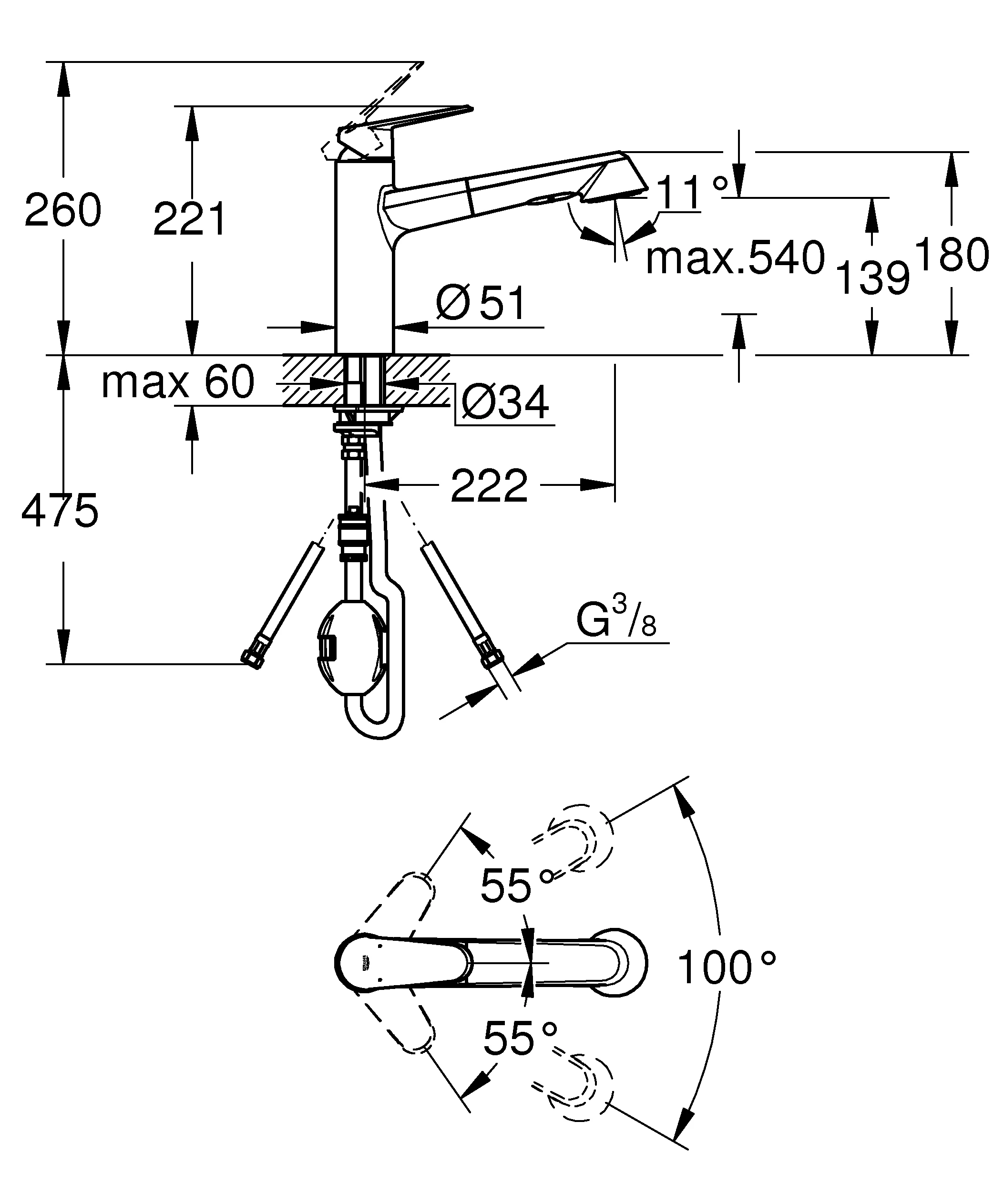 Einhand-Spültischbatterie Eurodisc Cosmopolitan 32257_2, mittelhoher Auslauf, Einlochmontage, herausziehbare Dual Spülbrause, chrom