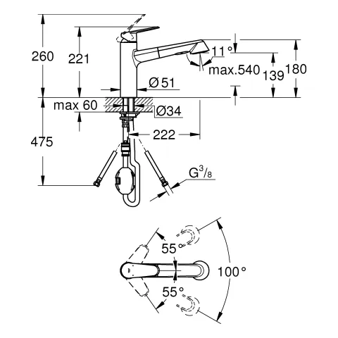 Grohe Eurodisc Cosmopolitan Einhand-Spültischbatterie, ½ mittelhoher Auslauf, Einlochmontage, herausziehbare Dual Spülbrause, chrom Grohe Eurodisc Cosmopolitan Einhand-Spültischbatterie, ½ mittelhoher Auslauf, Einlochmontage, herausziehbare Dual Spülbrause, chrom
