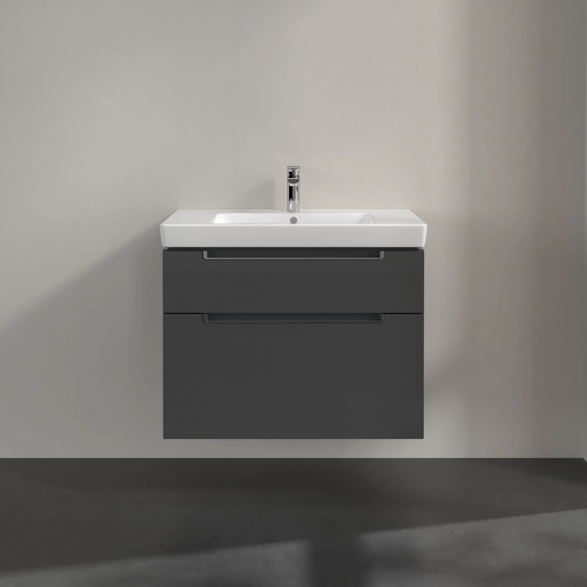 Villeroy & Boch Waschtischunterschrank „Subway 2.0“ 787 × 590 × 449 mm Glossy Grey, für Becken mittig, ohne Beleuchtung