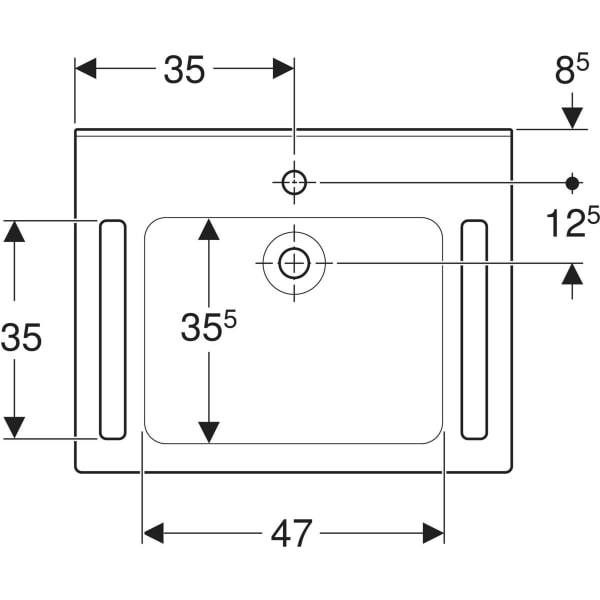 Publica Waschtisch eckiges Design, mit Ausschnitten, barrierefrei: B=70cm, T=55cm, Hahnloch=mittig, Überlauf=ohne, weiß-alpin Publica Waschtisch eckiges Design, mit Ausschnitten, barrierefrei: B=70cm, T=55cm, Hahnloch=mittig, Überlauf=ohne, weiß-alpin