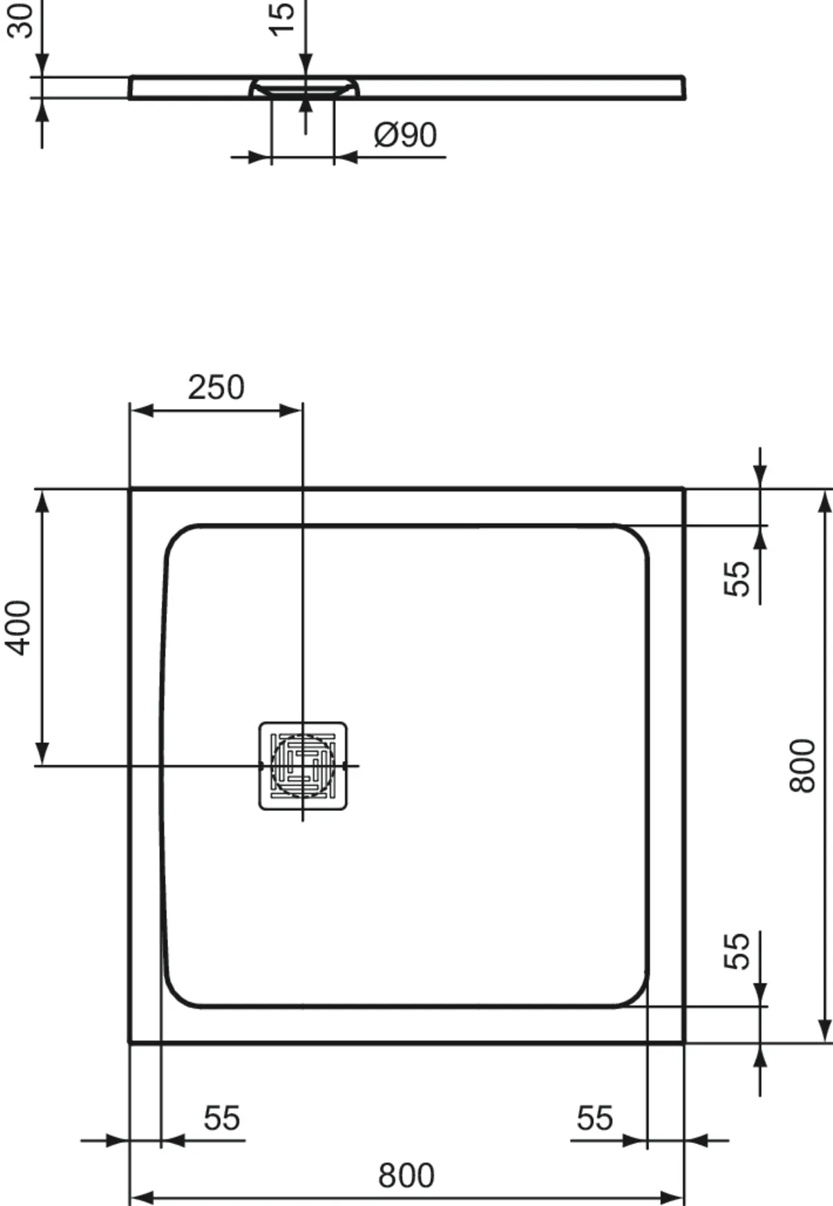 Ideal Standard Duschwanne „UltraFlatS+“ 80 × 80 cm in Carraraweiß