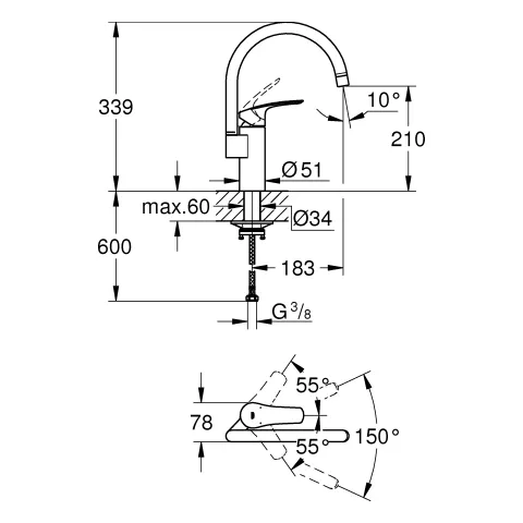 Grohe Küchenarmatur „Eurosmart“ Ausladung 0 mm Grohe Küchenarmatur „Eurosmart“ Ausladung 0 mm