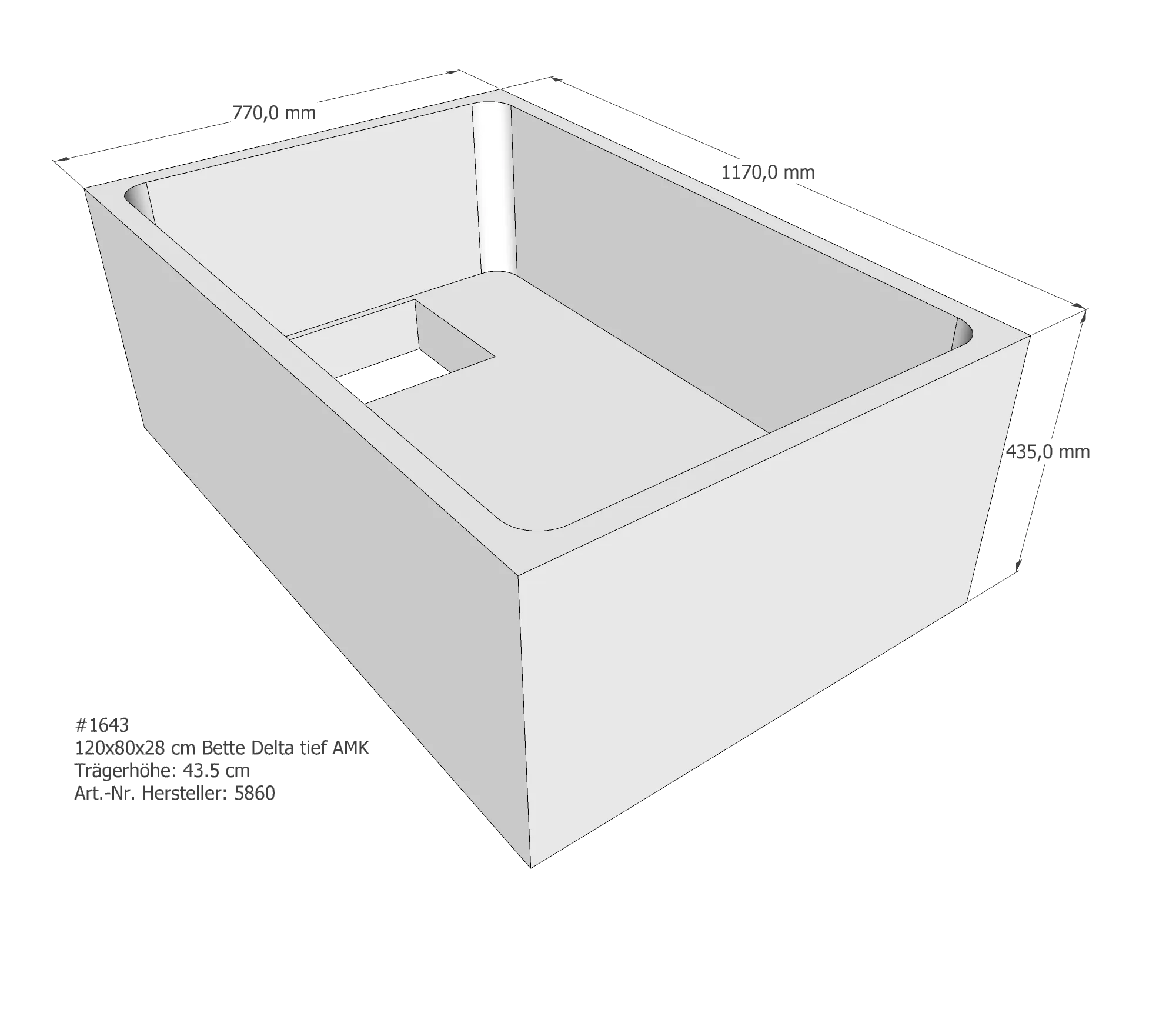Duschwannenträger für Bette Delta (tief) 120 × 80 × 28 cm Breite: 80 cm / Länge: 120 cm