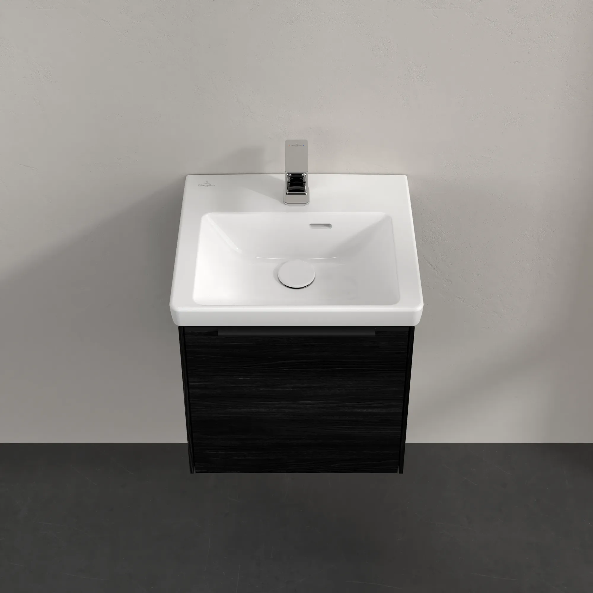 Villeroy & Boch Waschtischunterschrank mit Tür „Subway 3.0“ für Schrankwaschtisch 423 × 429 × 378 mm Black Oak, 1 Tür, für Becken mittig, Anschlag links Villeroy & Boch Waschtischunterschrank mit Tür „Subway 3.0“ für Schrankwaschtisch 423 × 429 × 378 mm Black Oak, 1 Tür, für Becken mittig, Anschlag links