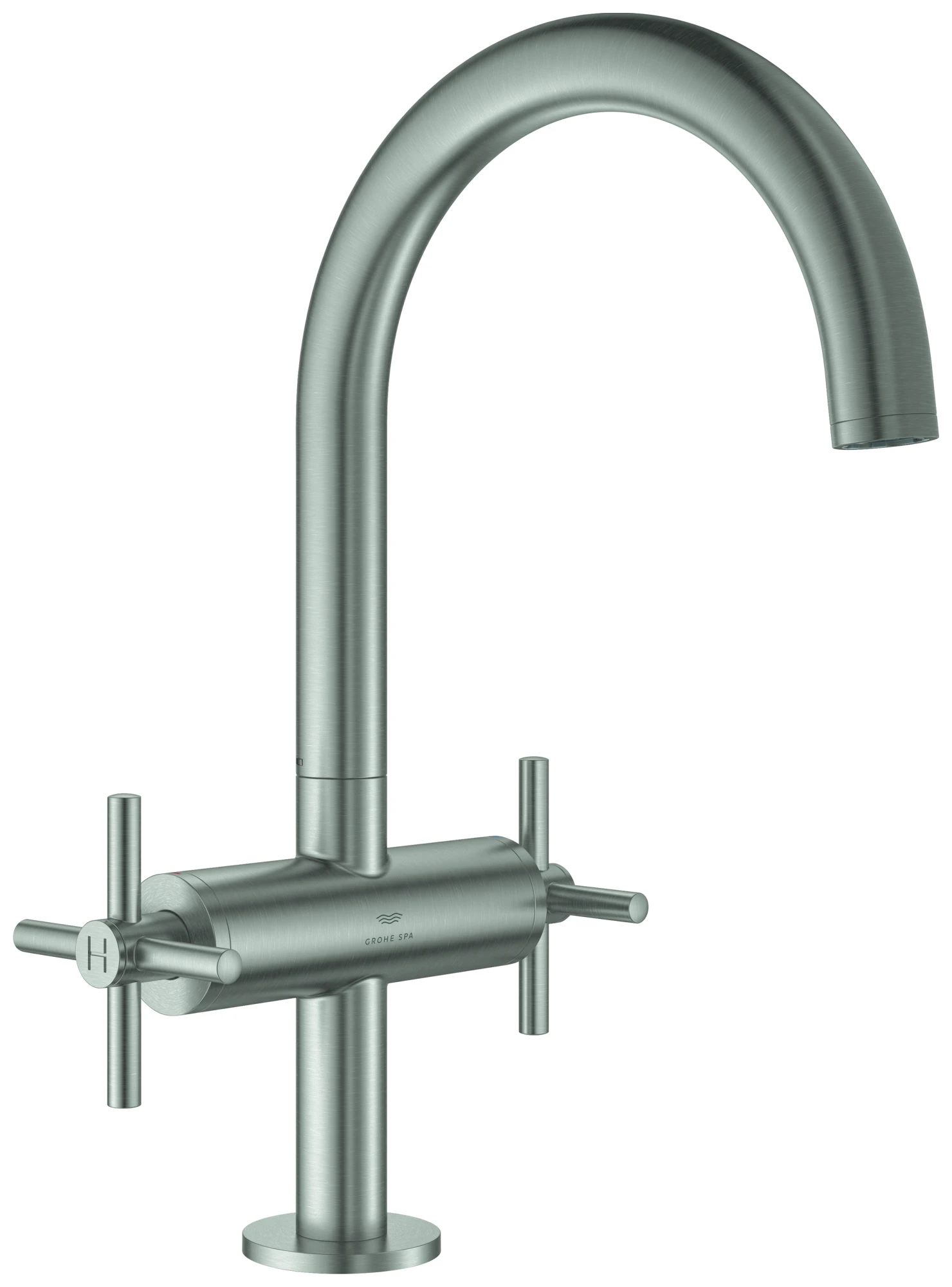 Waschtisch-Einlochbatterie Atrio 21144, L-Size, mit Kreuzgriffen, Push-open Ablaufgarnitur 1 1/4'', chrom