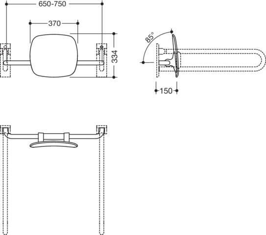 Rückenstütze Fb 92 EM, WA 150mm SK-Griff-Montage reinweiß