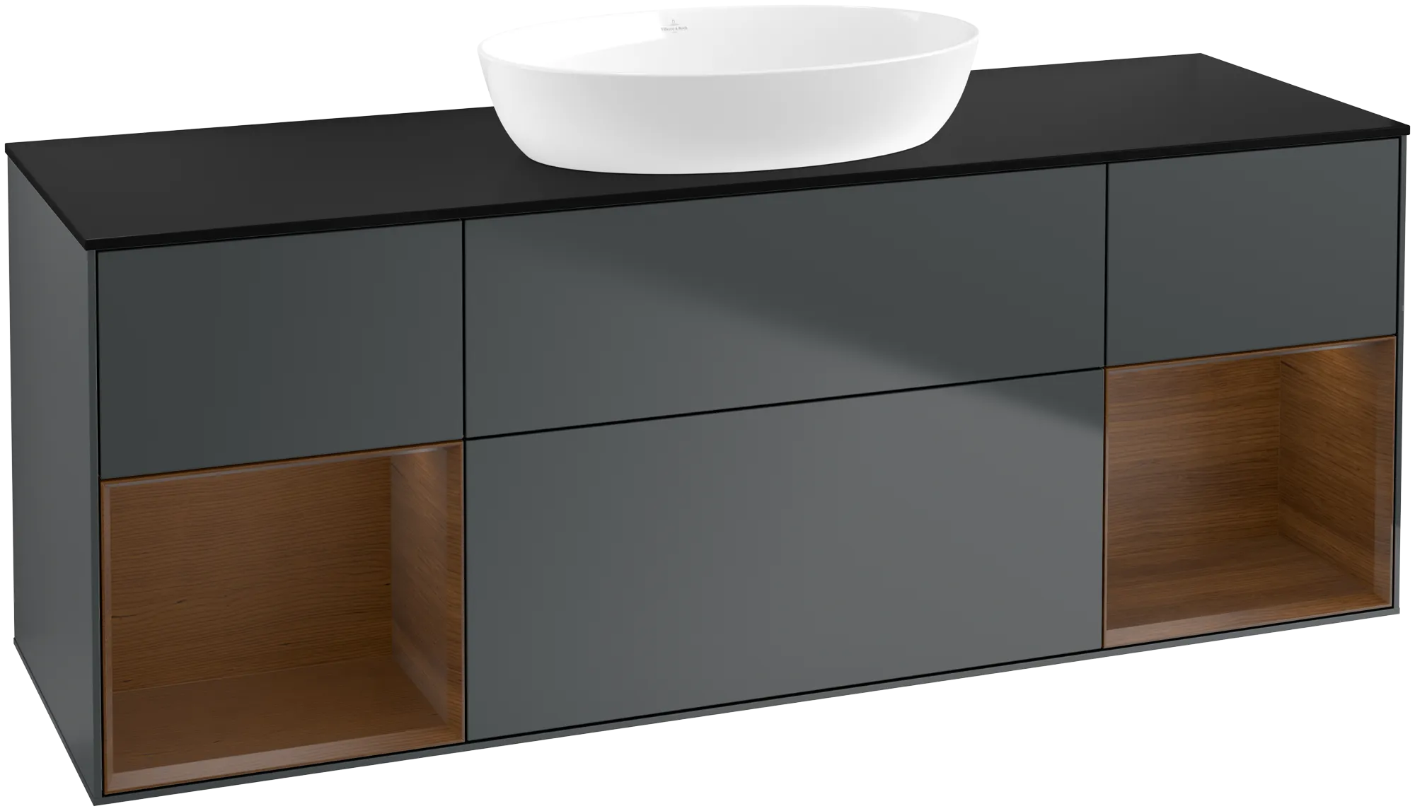 Villeroy & Boch Waschbeckenunterschrank Finion FD0, Midnight Blue Matt Lacquer / Walnut Veneer / Glass Black Matt