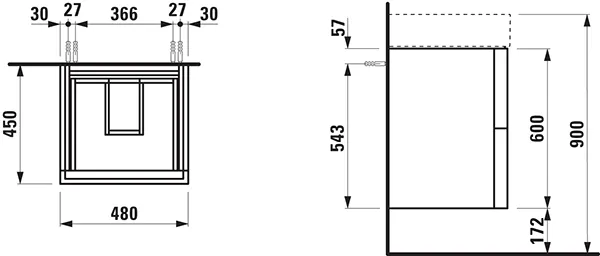 Laufen Waschtischunterbau „Kartell“ 450 × 600 × 480 mm Weiß matt