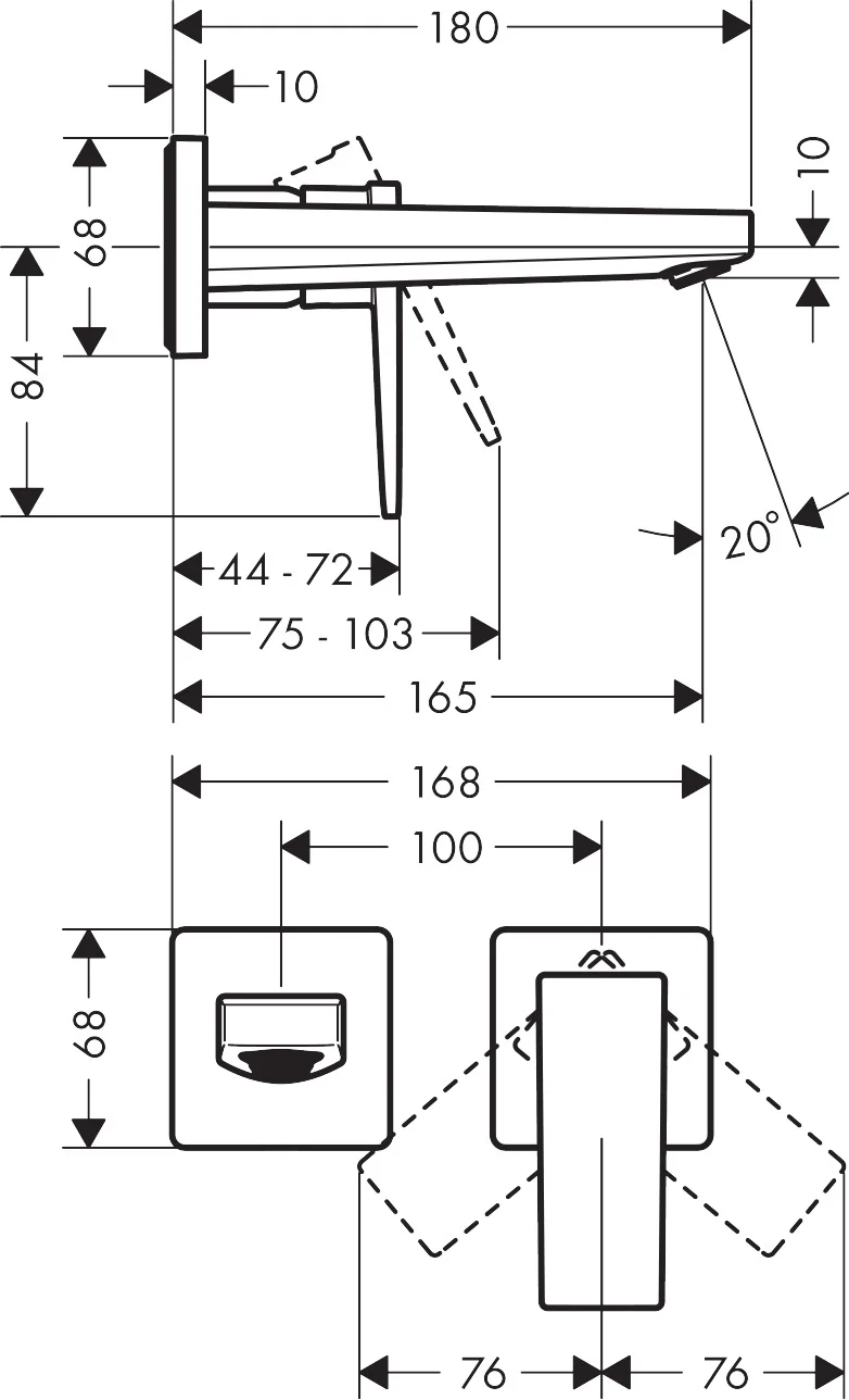 Hansgrohe Metropol Einhebel-Waschtischmischer Unterputz, Chrom, Ausladung 165 mm, Hebelgriff, Normalstrahl, max. Durchflussmenge 5 l/min