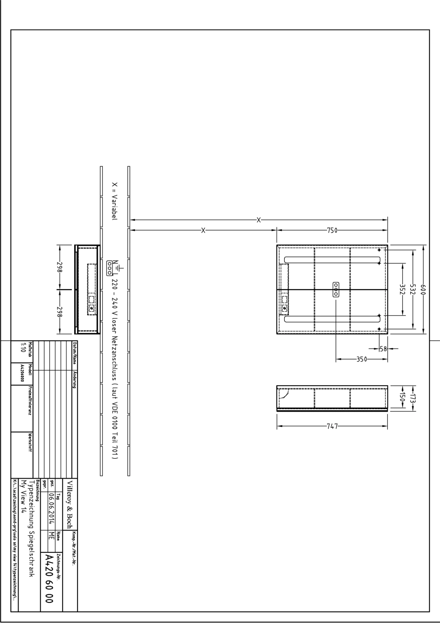 Villeroy & Boch My View 14 Spiegelschrank A42060, 600x750x172mm, mit LED-Beleuchtung