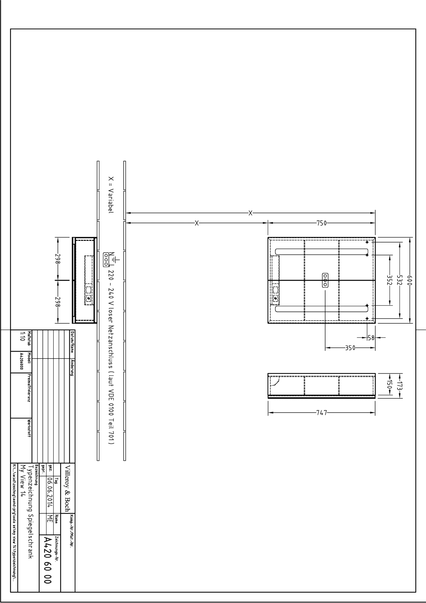 Villeroy & Boch My View 14 Spiegelschrank A42060, 600x750x172mm, mit LED-Beleuchtung