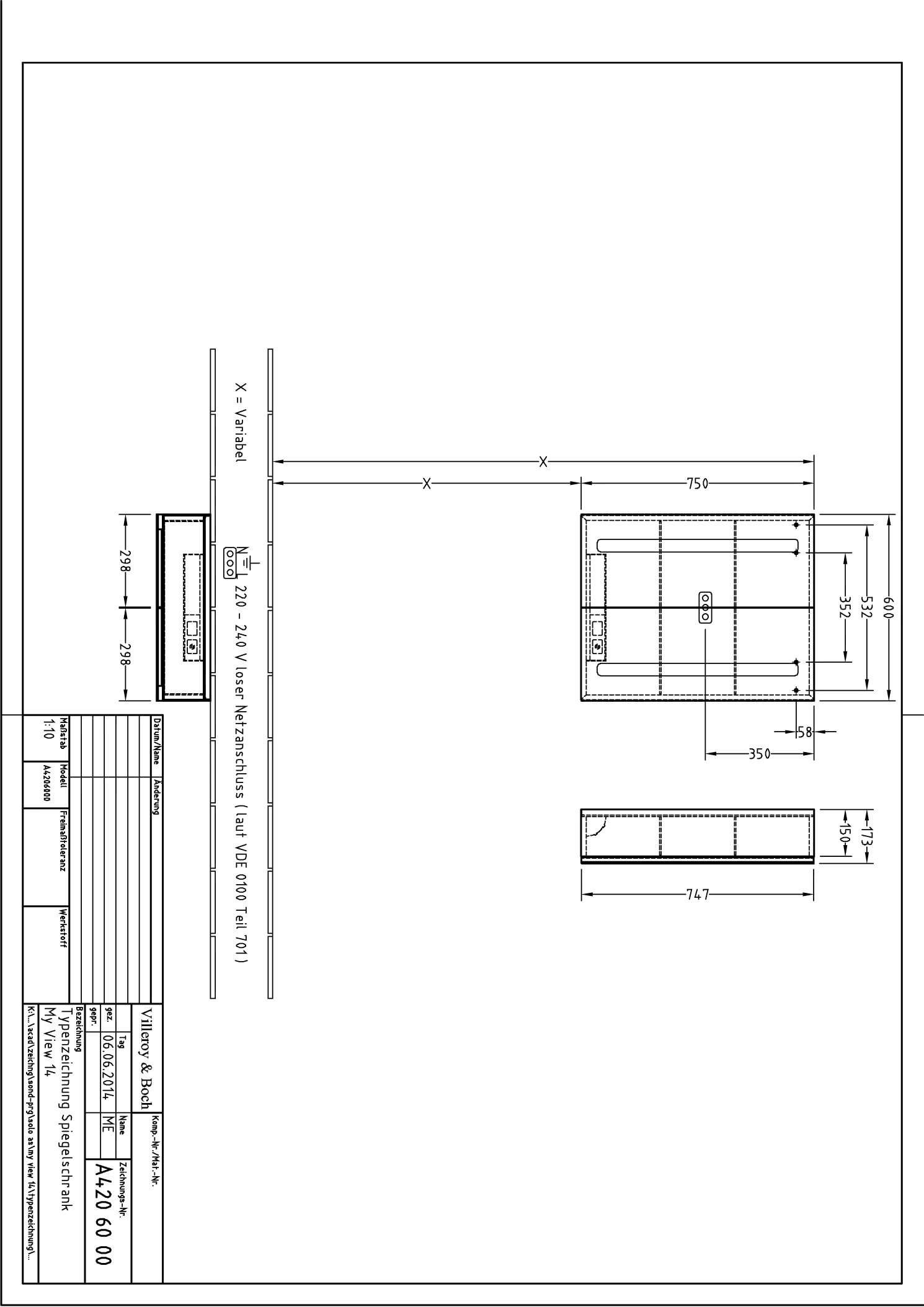 Villeroy & Boch Aufputz-Spiegelschrank My View 14, 600x750x172 mm, glänzend, mit Beleuchtung und Sensordimmer