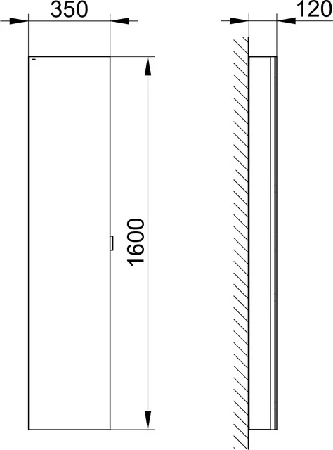 KEUCO Wandvorbau Seitenschrank unbeleuchtet 1-türig „Royal Modular 2.0“ 350 × 1600 × 120 mm in Silber (eloxiert), Anschlag links, links
