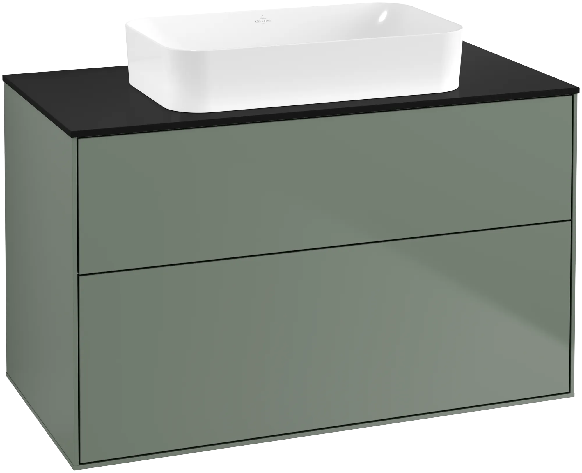 Villeroy & Boch Waschtischunterschrank „Finion“ für Schrankwaschtisch 1000 × 603 × 501 mm Olive Matt Lacquer, ohne Hahnlochbohrung, für Becken mittig