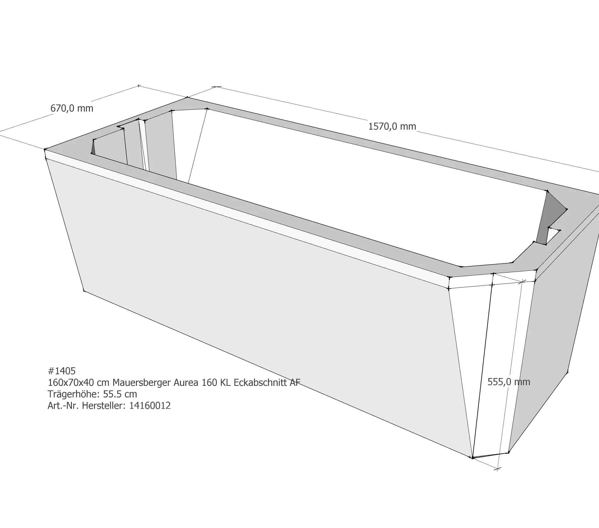 Badewannenträger für Mauersberger Aurea 160 KL 160 × 70 × 40 cm